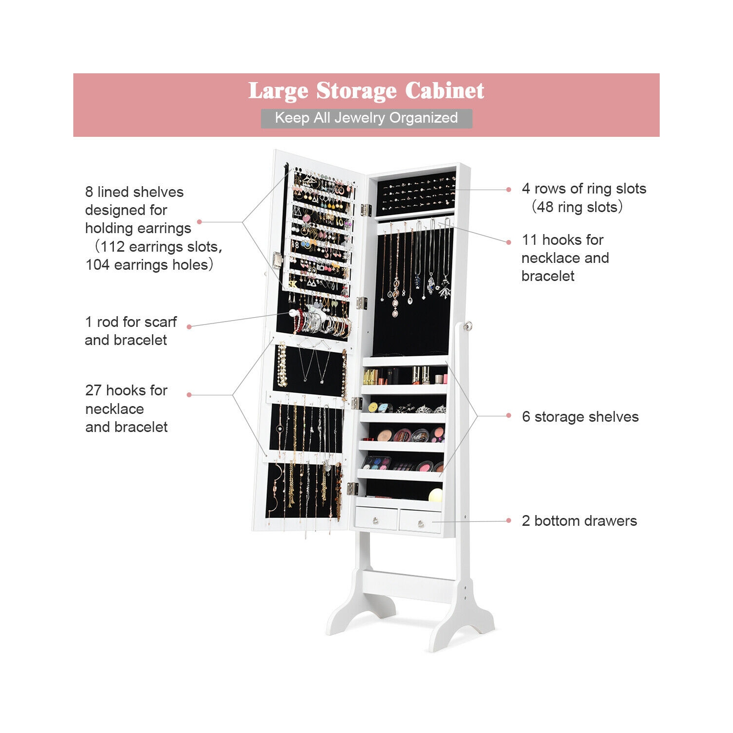 Marque Costway Armoire à bijoux en miroir Armoire de rangement Boîte de rangement avec tiroirs Cadeau de Noël