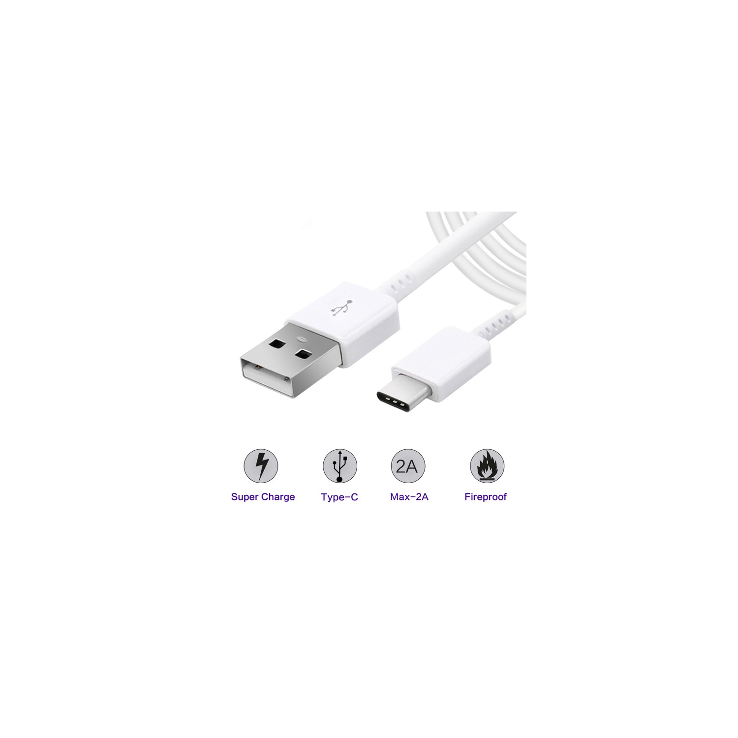 USB to Type C Fast Charging Charger Data & Sync Cable for Samsung Galaxy S8 S9 S10 S20 Note 8 9 10 20, White