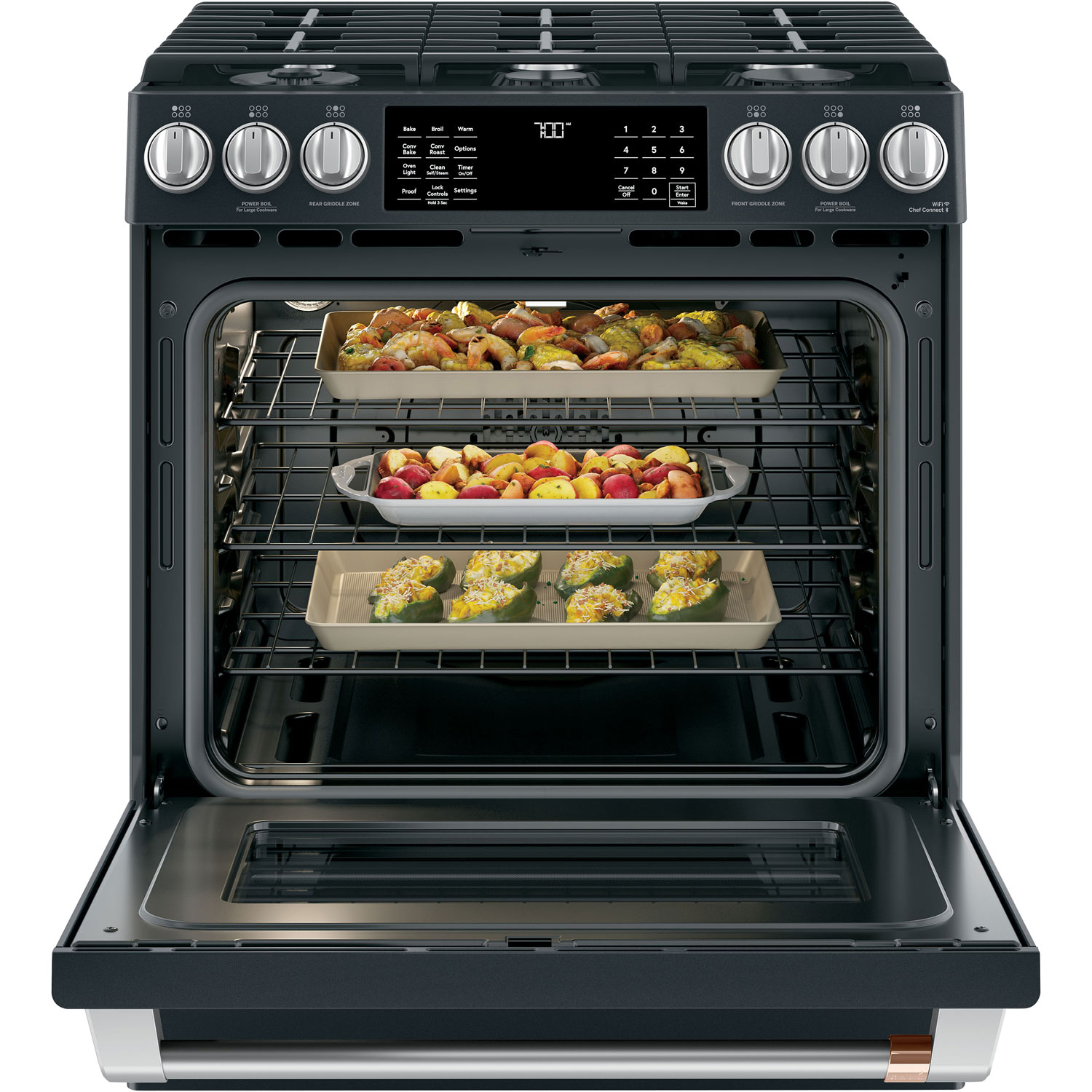 Café 30" 5.6 Cu. Ft. Self-Clean Convection 6-Burner Slide-In Gas Range - Black