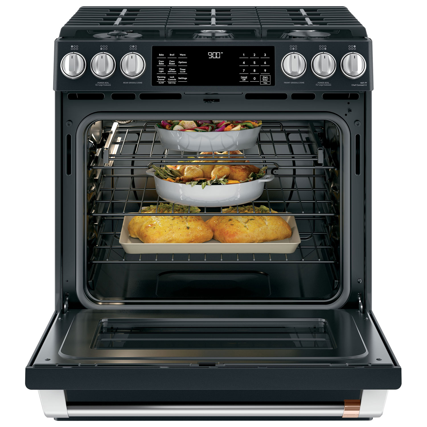Café 30" 5.7 Cu. Ft. True Convection 6-Burner Slide-In Dual Fuel Range - Matte Black
