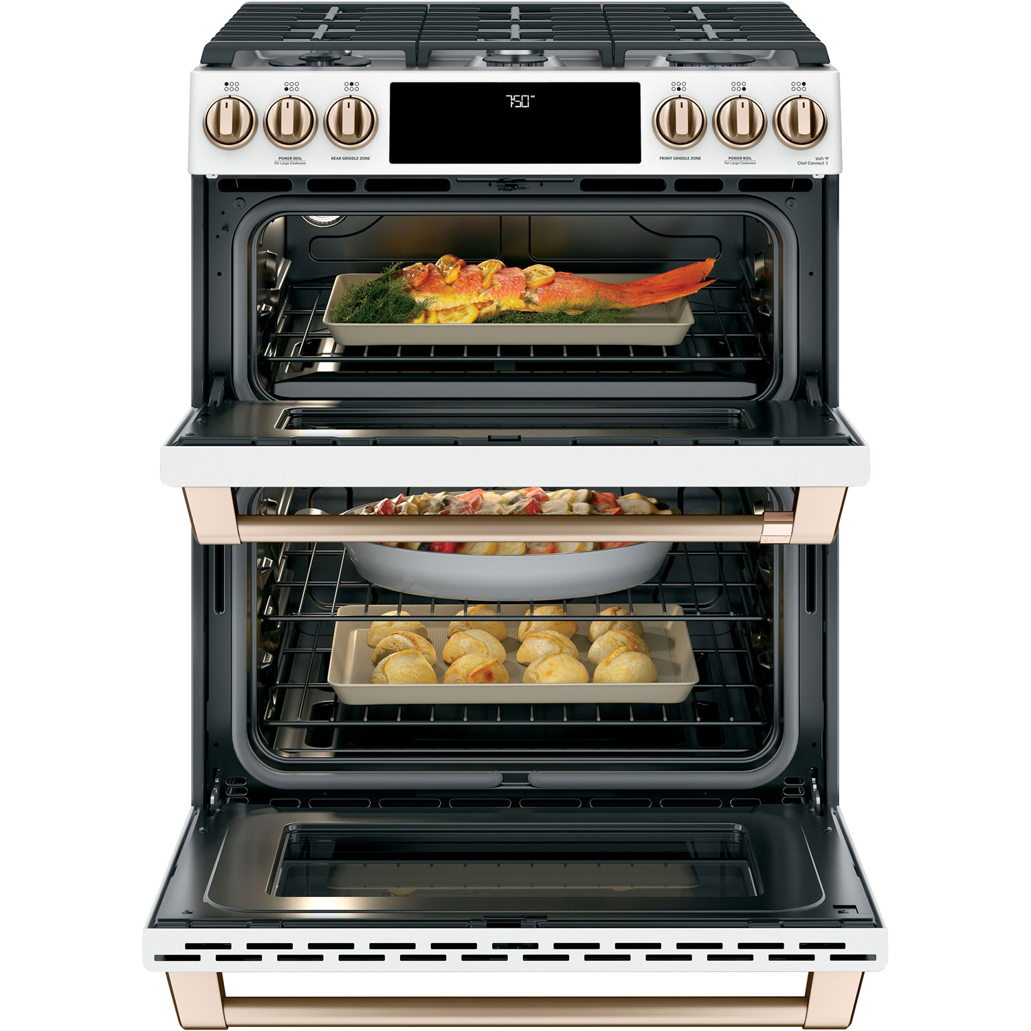 Cuisinière 2 fours encastrable convection véritable 7 pi³ de 30 po Café - Blanc
