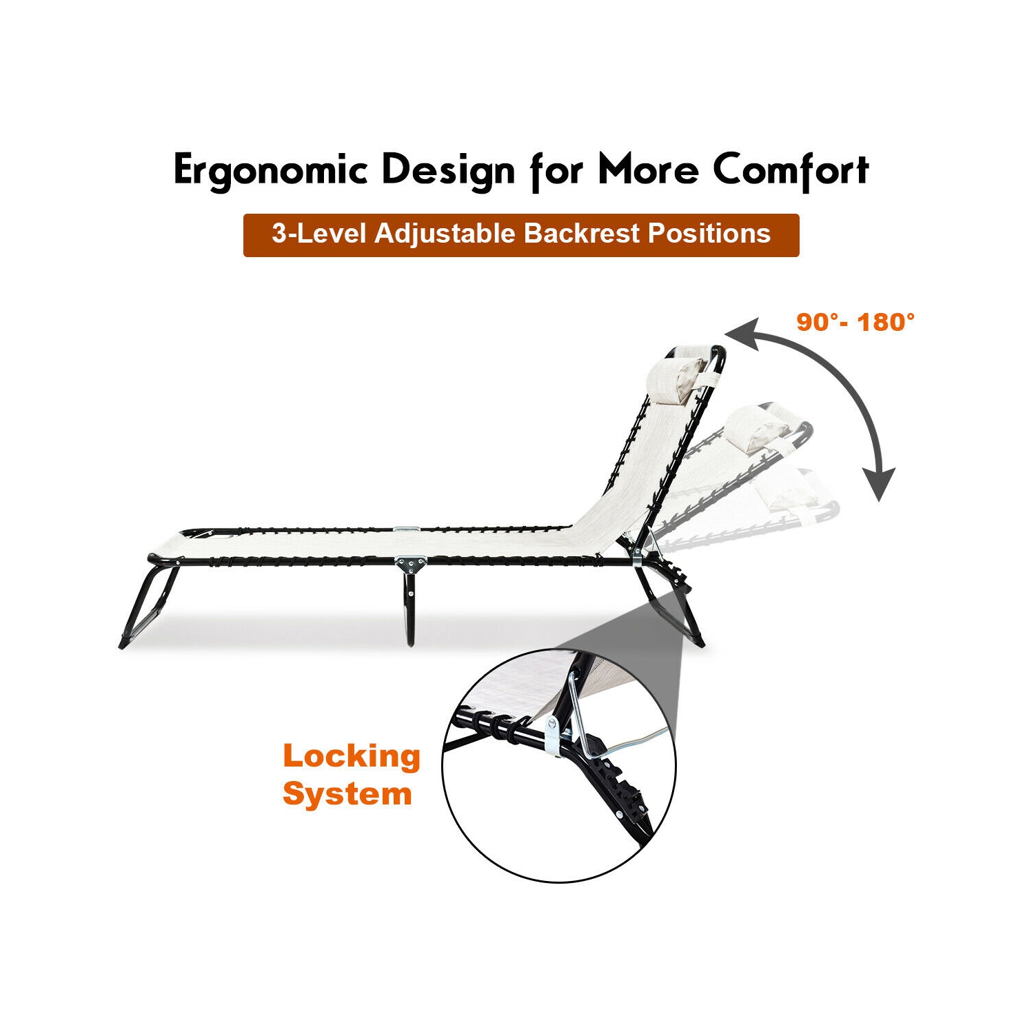 Gymax Foldable Lounge Chaise Adjustable Patio Camping Cot w/ Pillow Beach Pool Gray