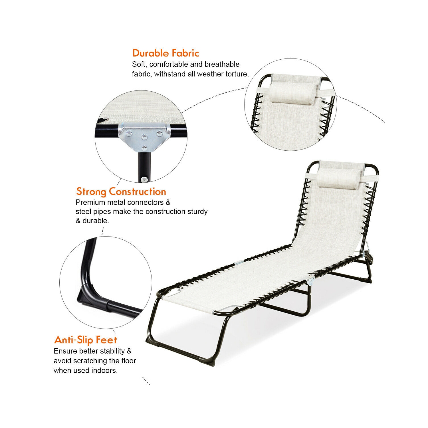 Gymax Foldable Lounge Chaise Adjustable Patio Camping Cot w/ Pillow Beach Pool Gray