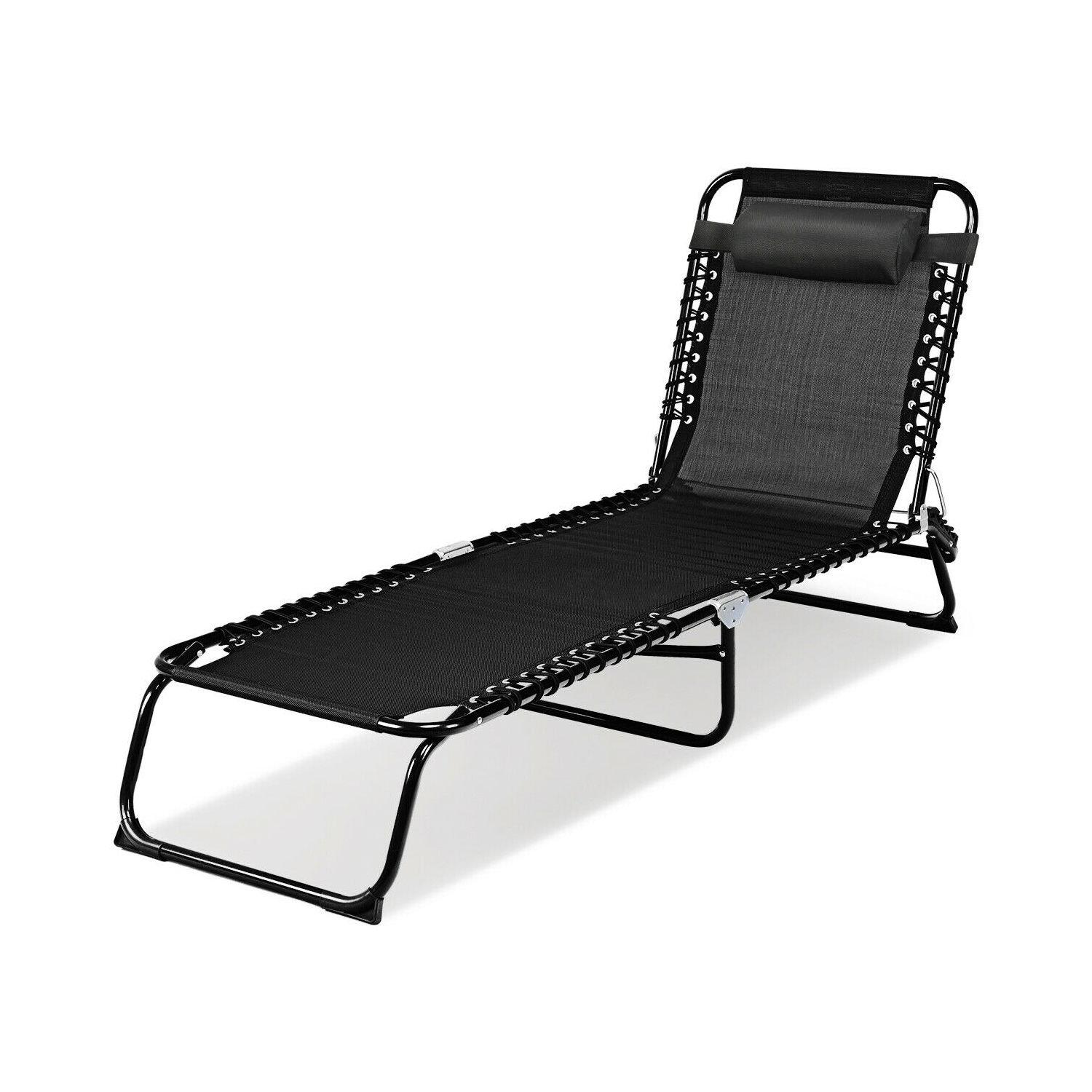 Gymax Foldable Lounge Chaise Adjustable Patio Camping Cot w/ Pillow Beach Pool Black