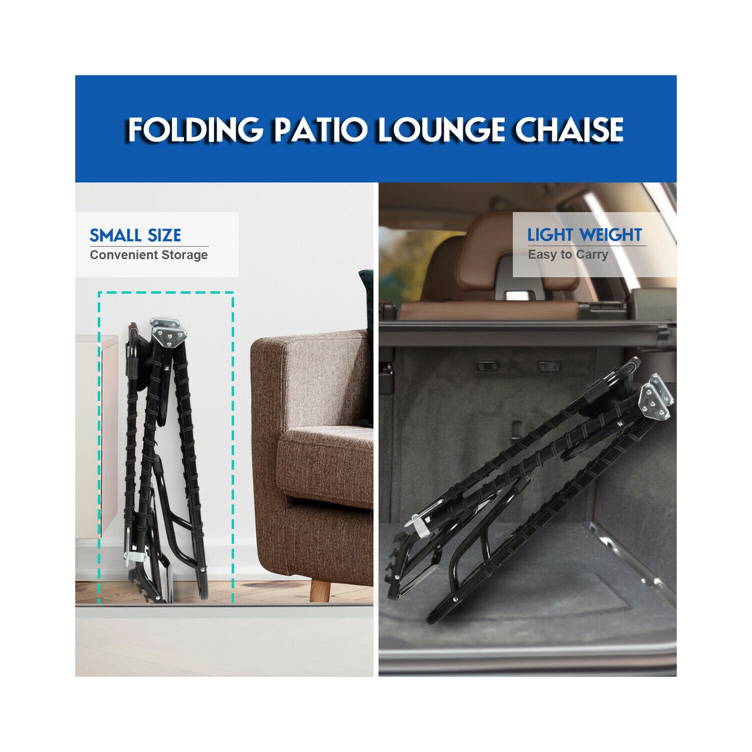 Gymax Foldable Lounge Chaise Adjustable Patio Camping Cot w/ Pillow Beach Pool Black