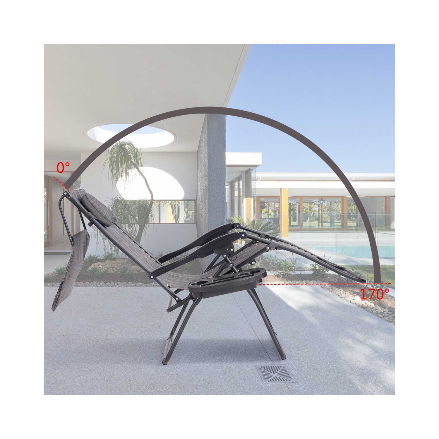 Gymax Folding Recliner Lounge Chair W/ Shade Canopy Cup Holder Gray