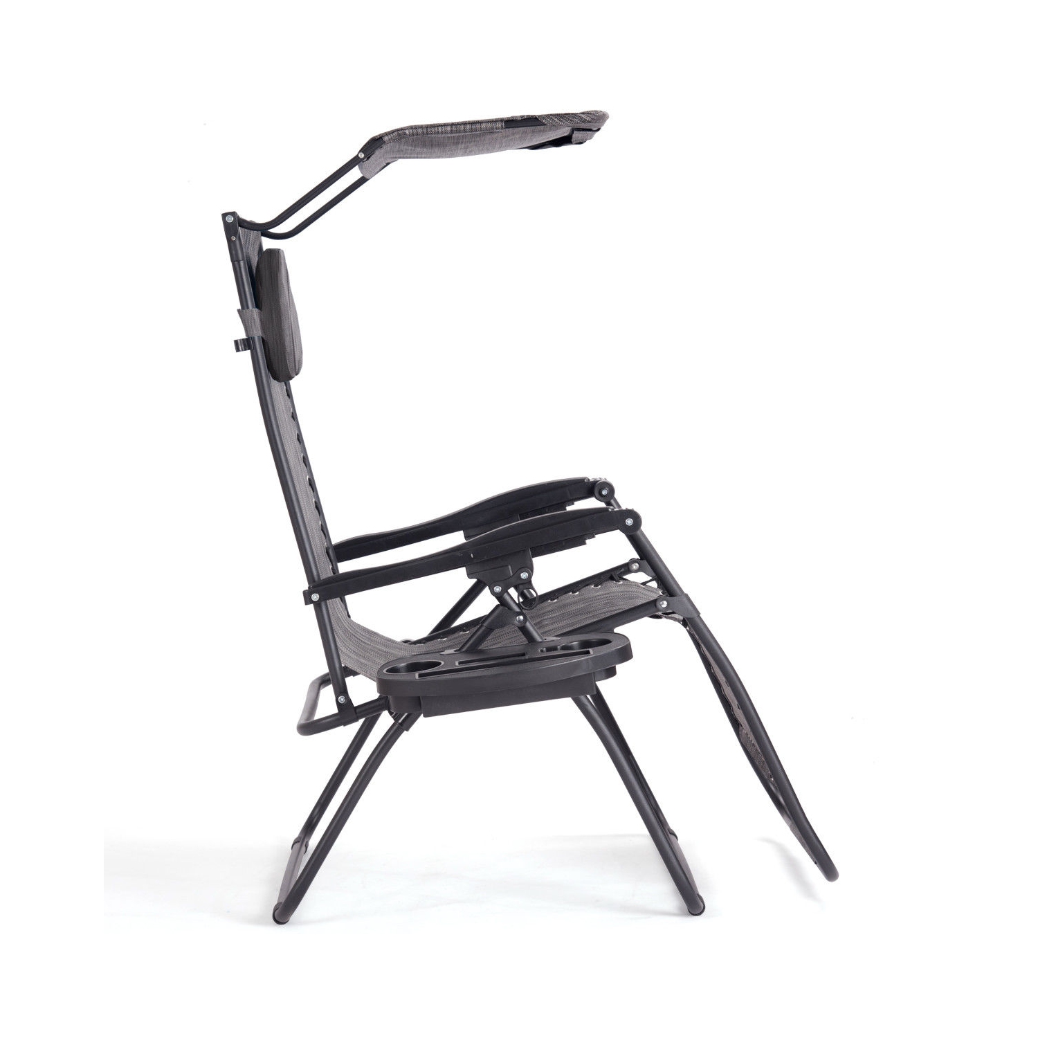 Gymax Folding Recliner Lounge Chair W/ Shade Canopy Cup Holder Gray