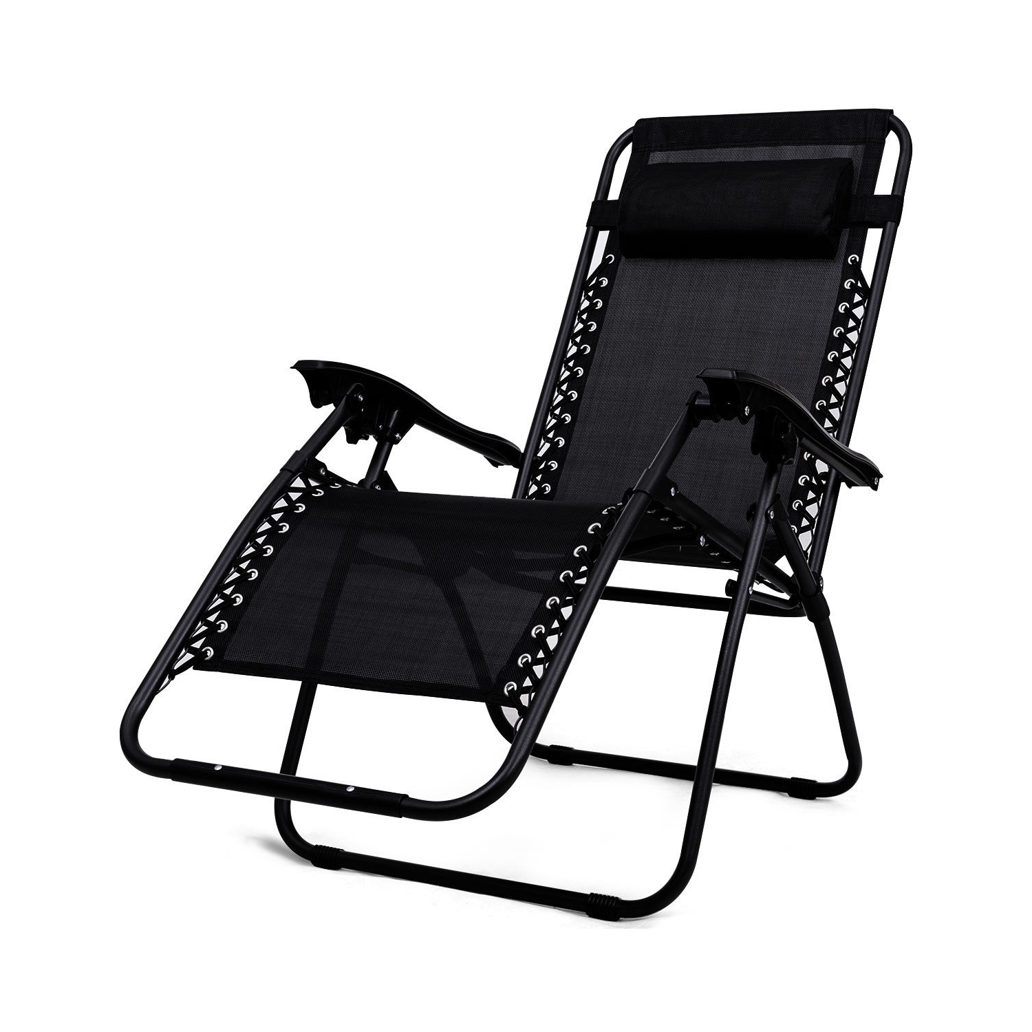 Gymax 3PC Zero Reclining Lounge Chairs Table Pillows Folding Portable Black