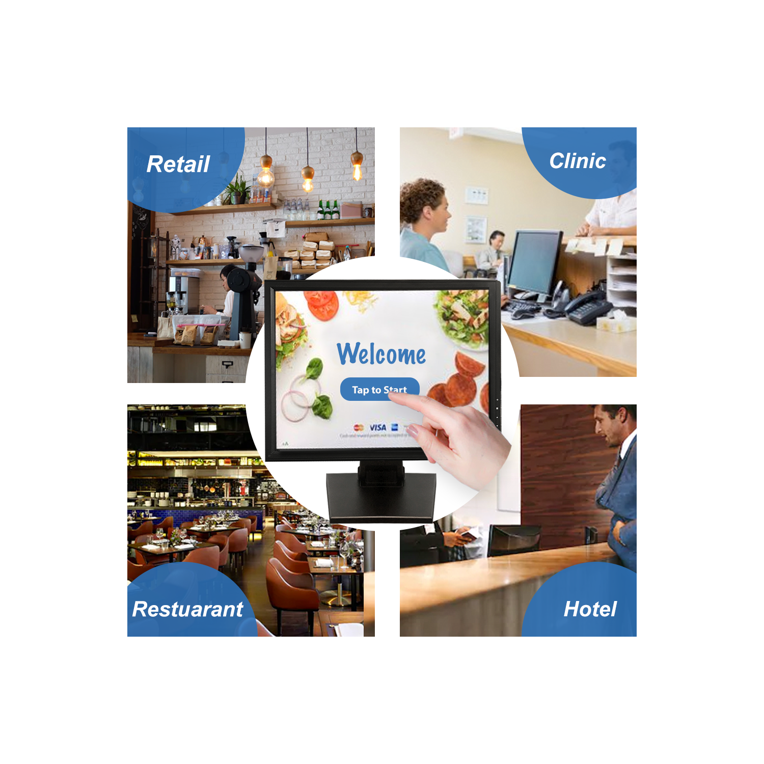 17" POS Touch Screen TFT LCD TouchScreen Monitor with Multi-position Stand for Restaurant Bar Kiosk Retail