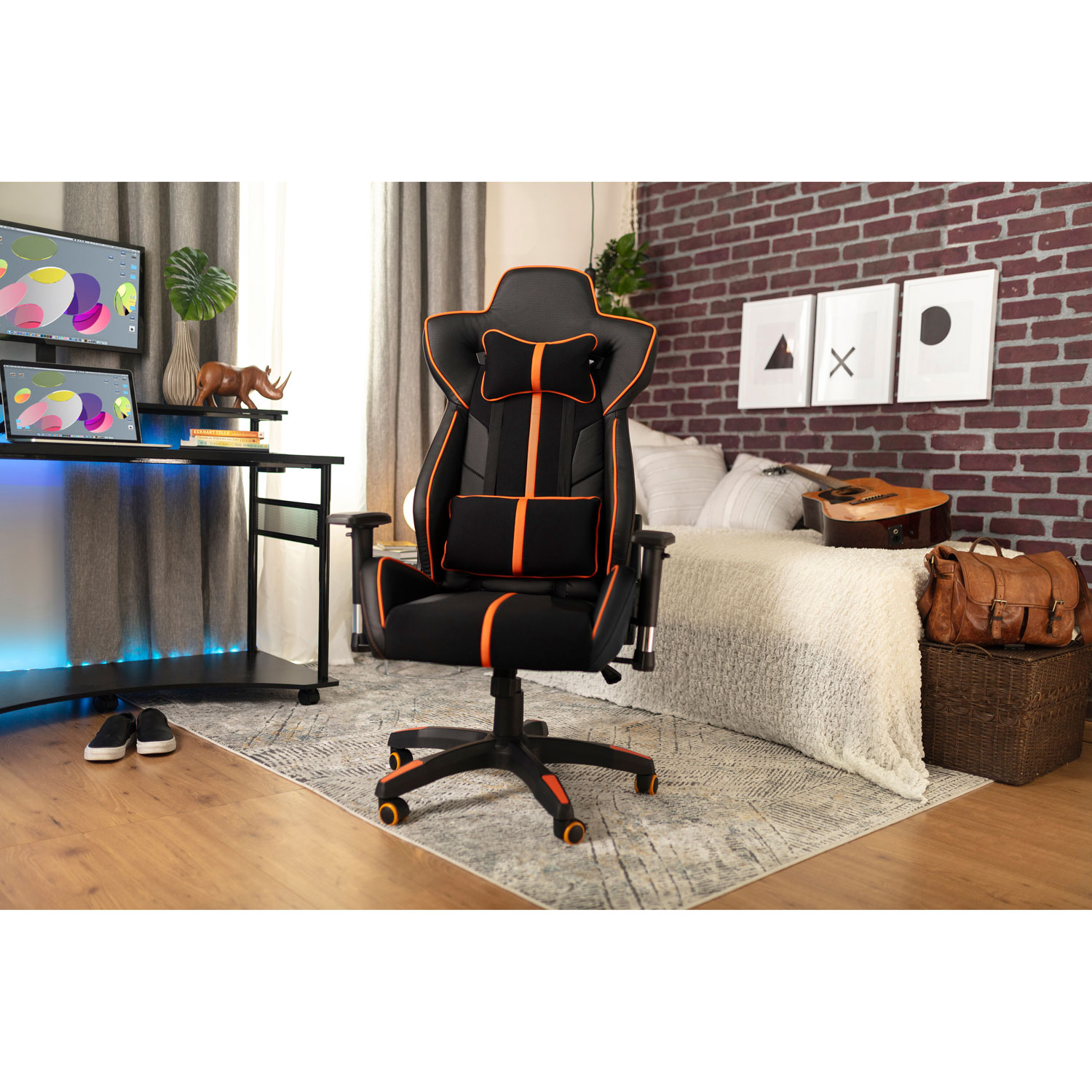 brassex milo fabric gaming chair with tilt and recline