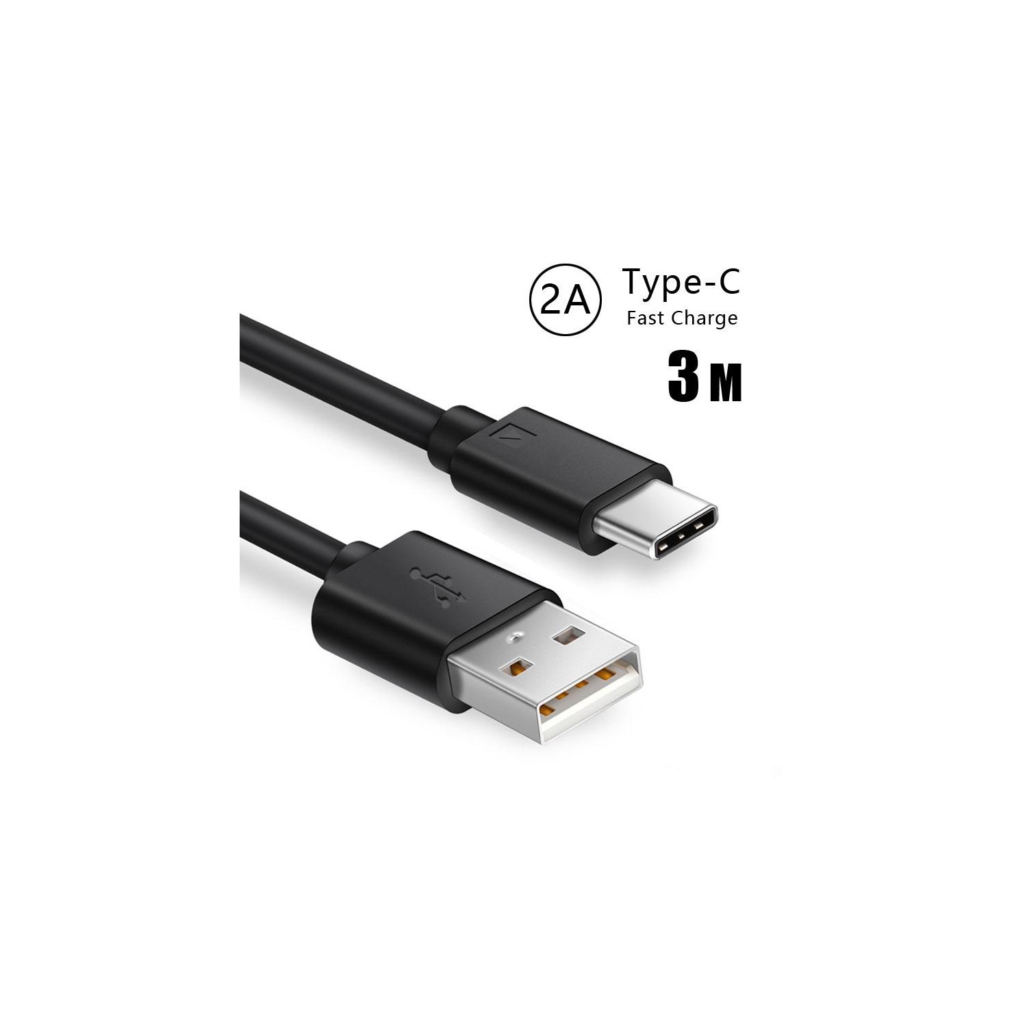 10 pi – Câble de chargement et de synchronisation de données USB-C à USB-A mâle de 3 m pour Samsung/LG/téléphones Google/MacBook, noir