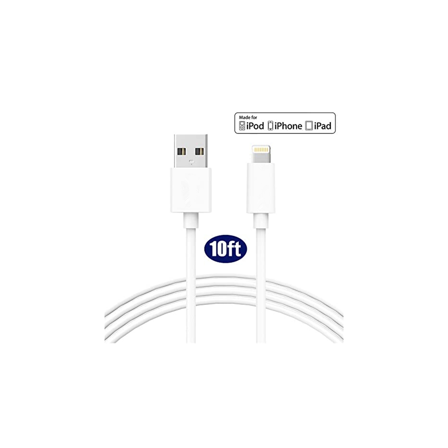 (10ft / 3&nbsp;m) Câble de chargement iPhone iPad Câble de chargement Câble de chargement Lightning vers USB COMPATIBLE AVEC iPod iPad iPhone