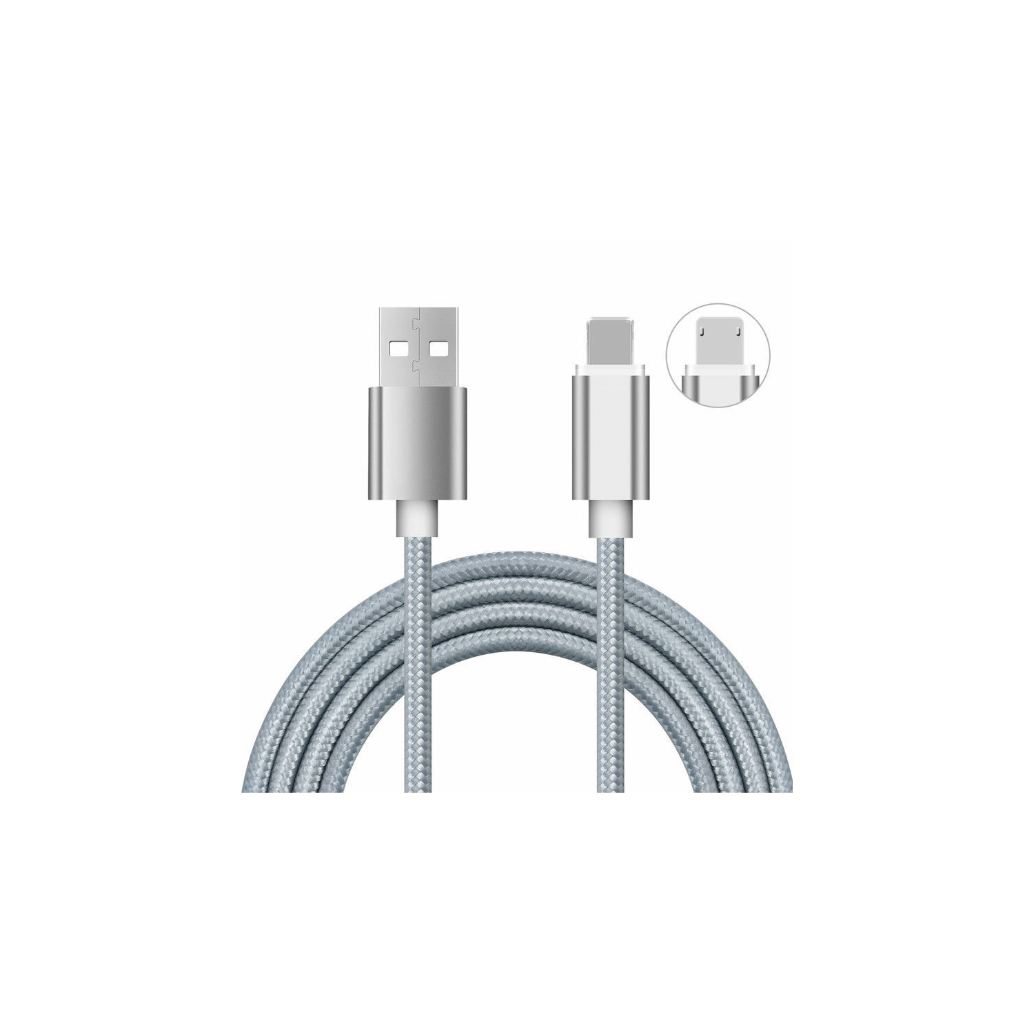 Câble de chargement 2-en-1 à double face vers micro USB et Lightning pour iPhone/Samsung et Android, Sliver