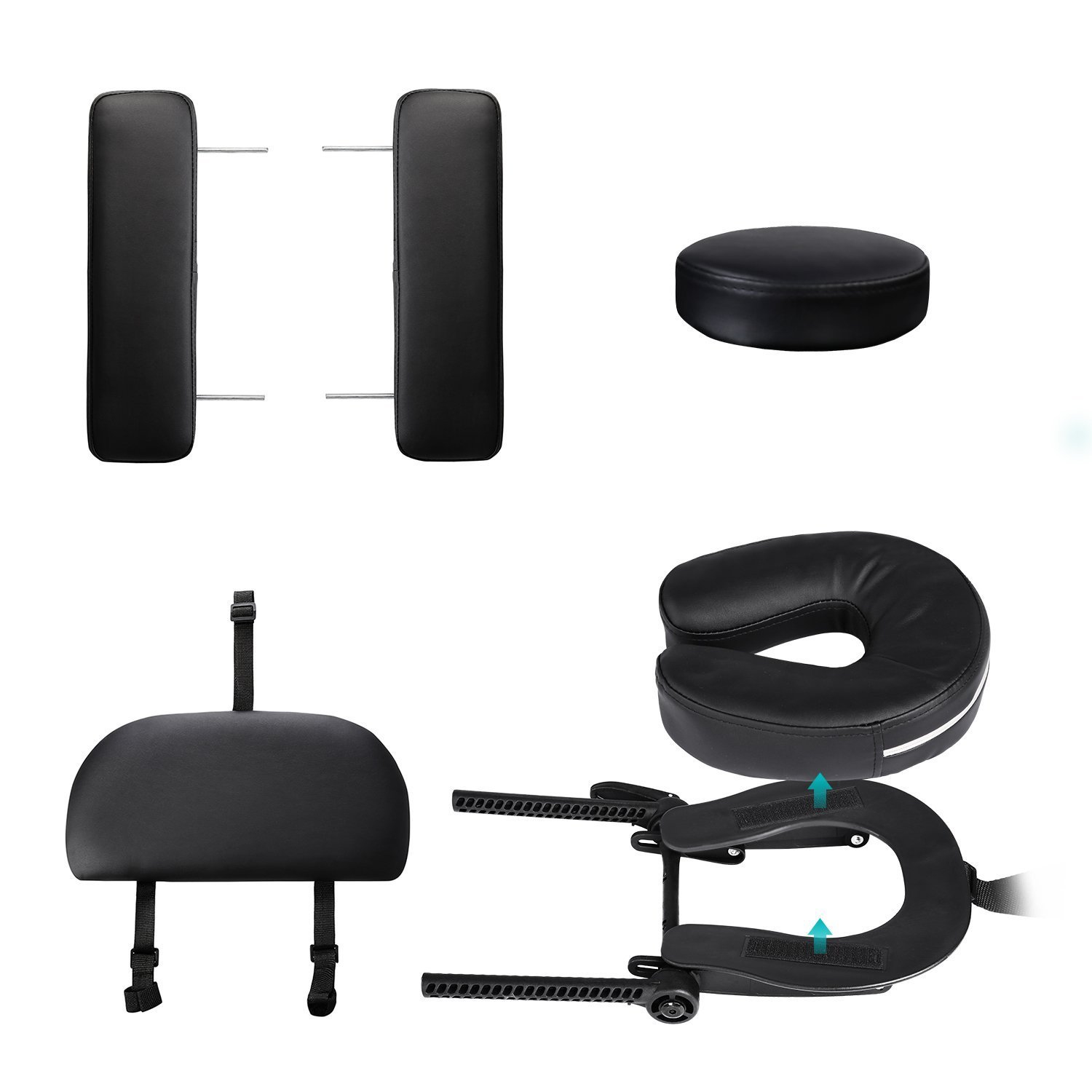 Black 3-Section Aluminum 84"L Portable Massage Table Facial SPA Bed Tattoo w/ Free Carry Case and Accessories