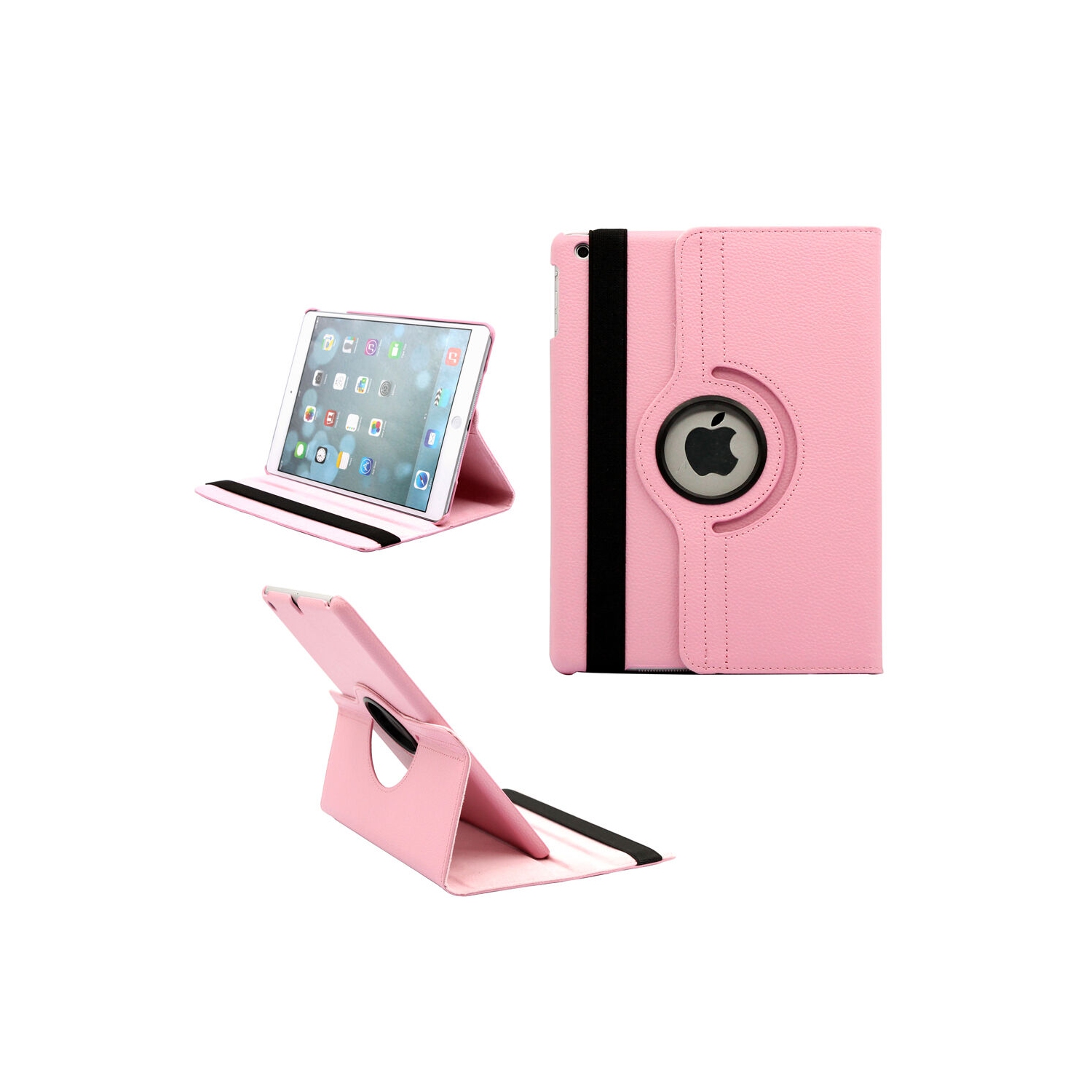 [CSmart] Étui avec support rotatif en cuir de polyuréthane 360 Smart Cover pour iPad 9,7 po 5th 6th génération, Air 1 2 1st 2nd génération, rose pâle