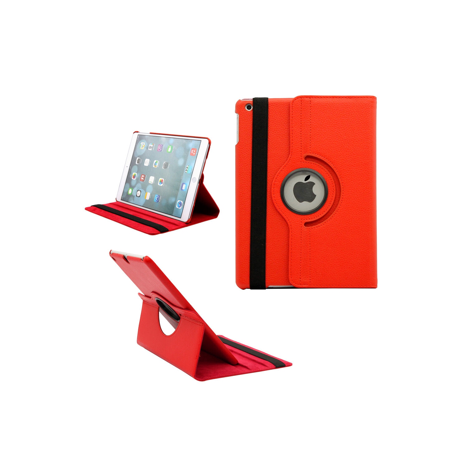 【CSmart】 360 Rotating PU Leather Stand Case Smart Cover for iPad Air 1 2 1st 2nd Gen, Red