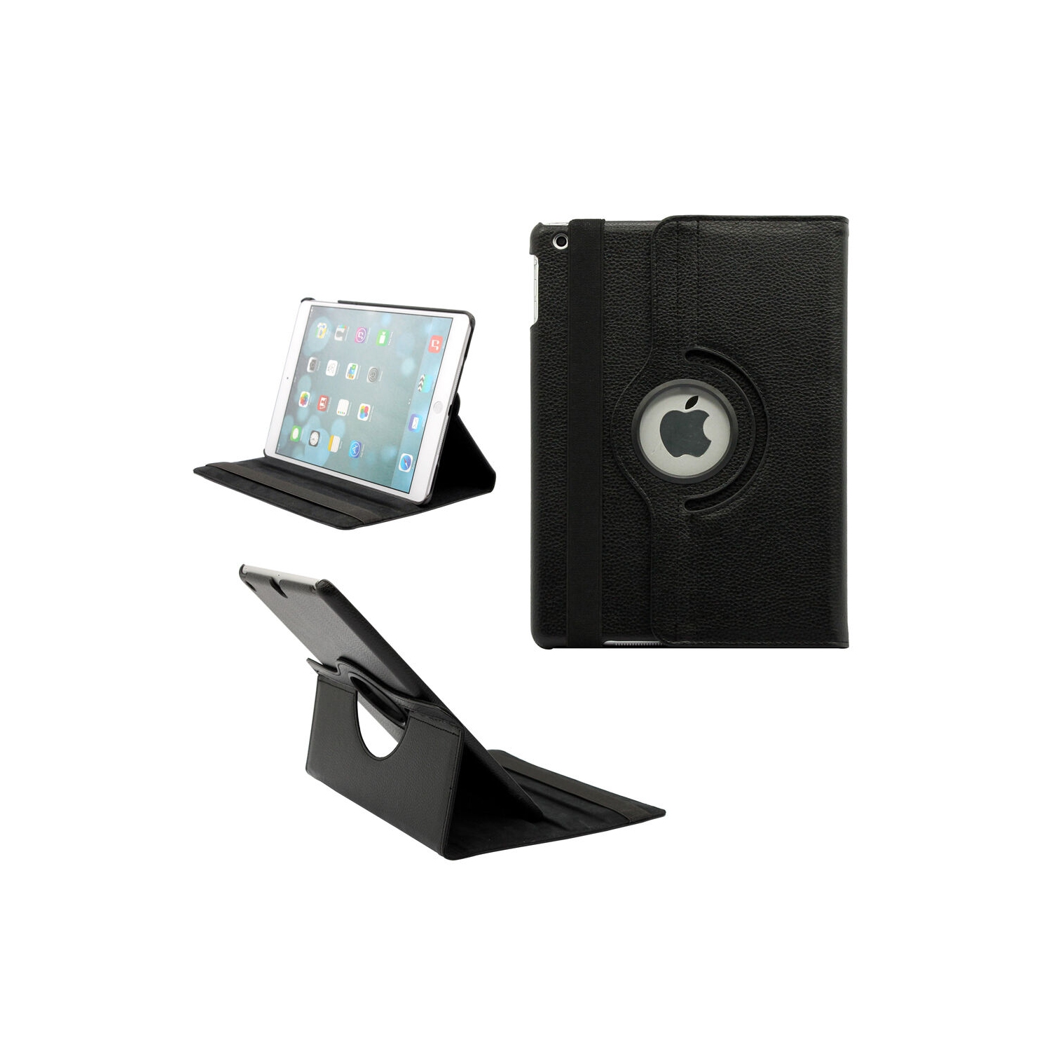 【CSmart】 360 Rotating PU Leather Stand Case Smart Cover for iPad Air 1 2 1st 2nd Gen, Black