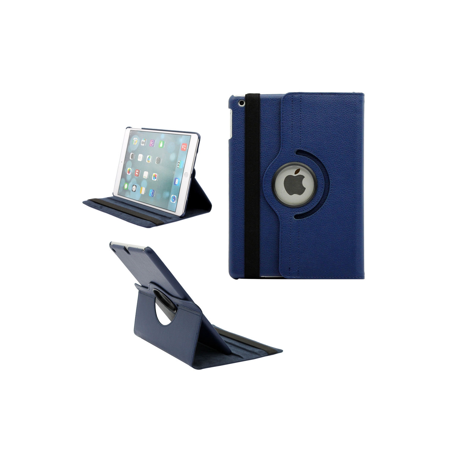 【CSmart】 360 Rotating PU Leather Stand Case Smart Cover for iPad Air 1 2 1st 2nd Gen, Navy