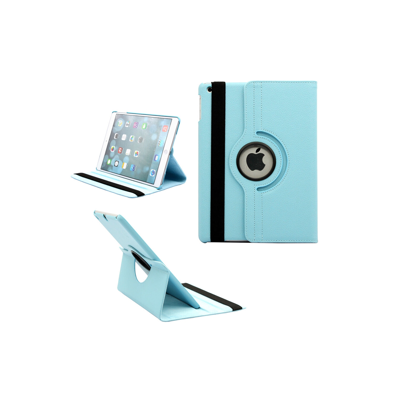 【CSmart】 360 Rotating PU Leather Stand Case Smart Cover for iPad Air 1 2 1st 2nd Gen, Light Blue