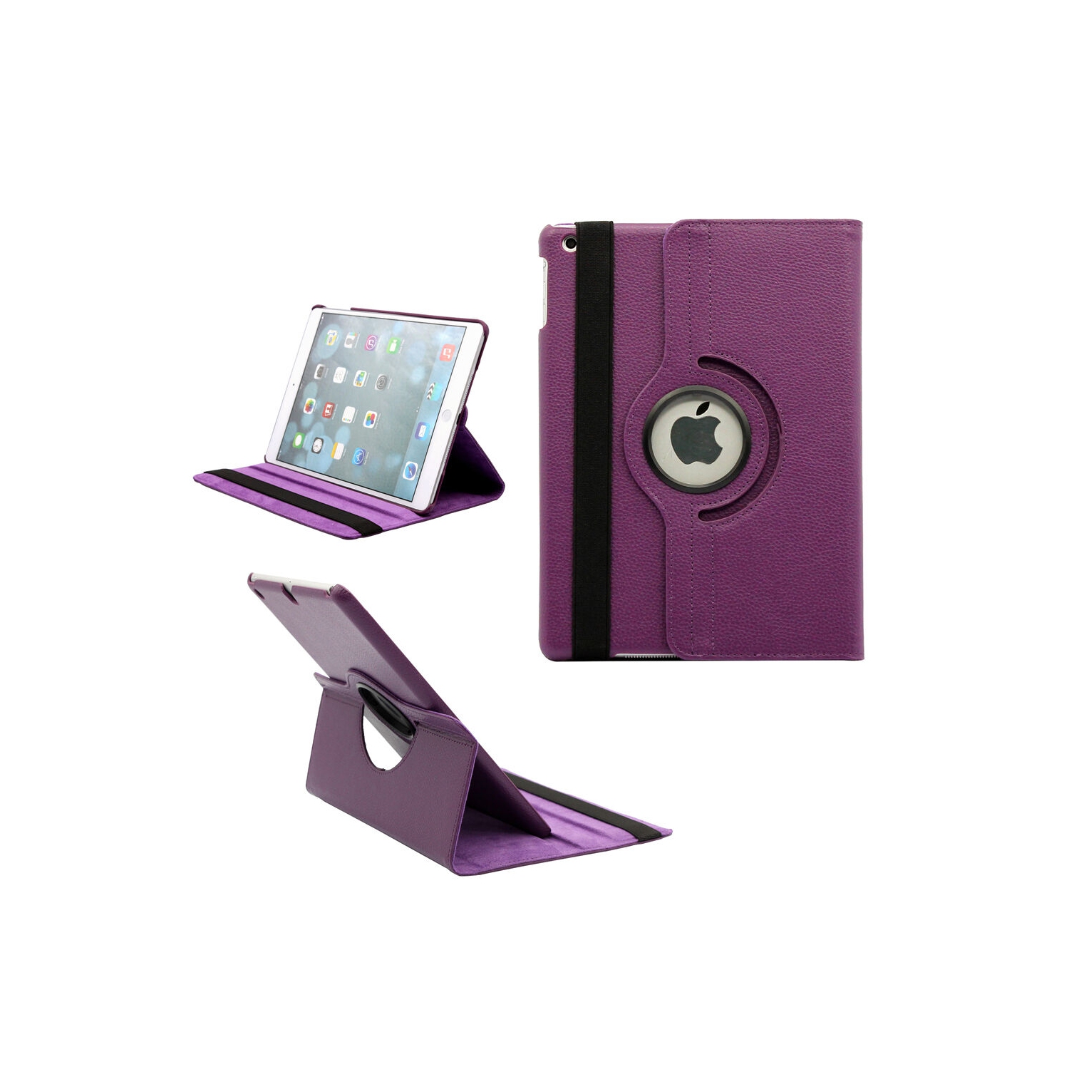 【CSmart】 360 Rotating PU Leather Stand Case Smart Cover for iPad 9.7" 5th 6th Gen, Air 1 2 1st 2nd Gen, Purple