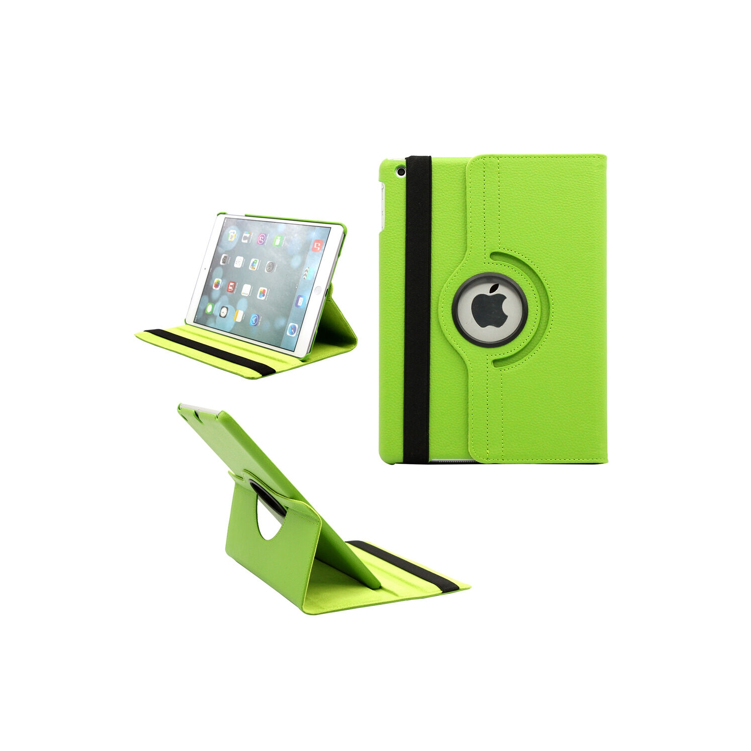 【CSmart】 360 Rotating PU Leather Stand Case Smart Cover for iPad 9.7" 5th 6th Gen, Air 1 2 1st 2nd Gen, Green