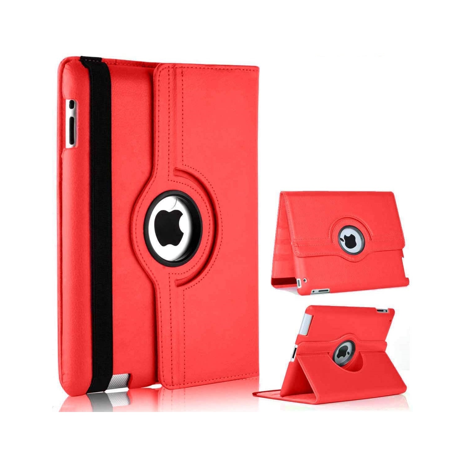 【CSmart】 360 Rotating PU Leather Stand Case Smart Cover for iPad Mini 1 2 3 1st 2nd 3rd Gen, Red