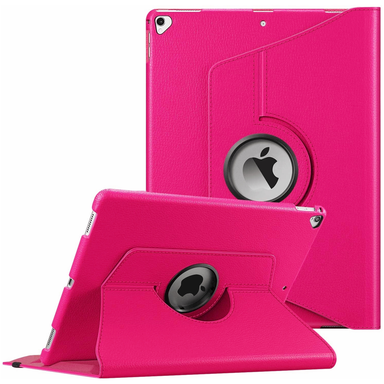 【CSmart】 360 Rotating PU Leather Stand Case Smart Cover for iPad Pro 12.9" 1st 2nd Gen. 2015 2017, Hot Pink