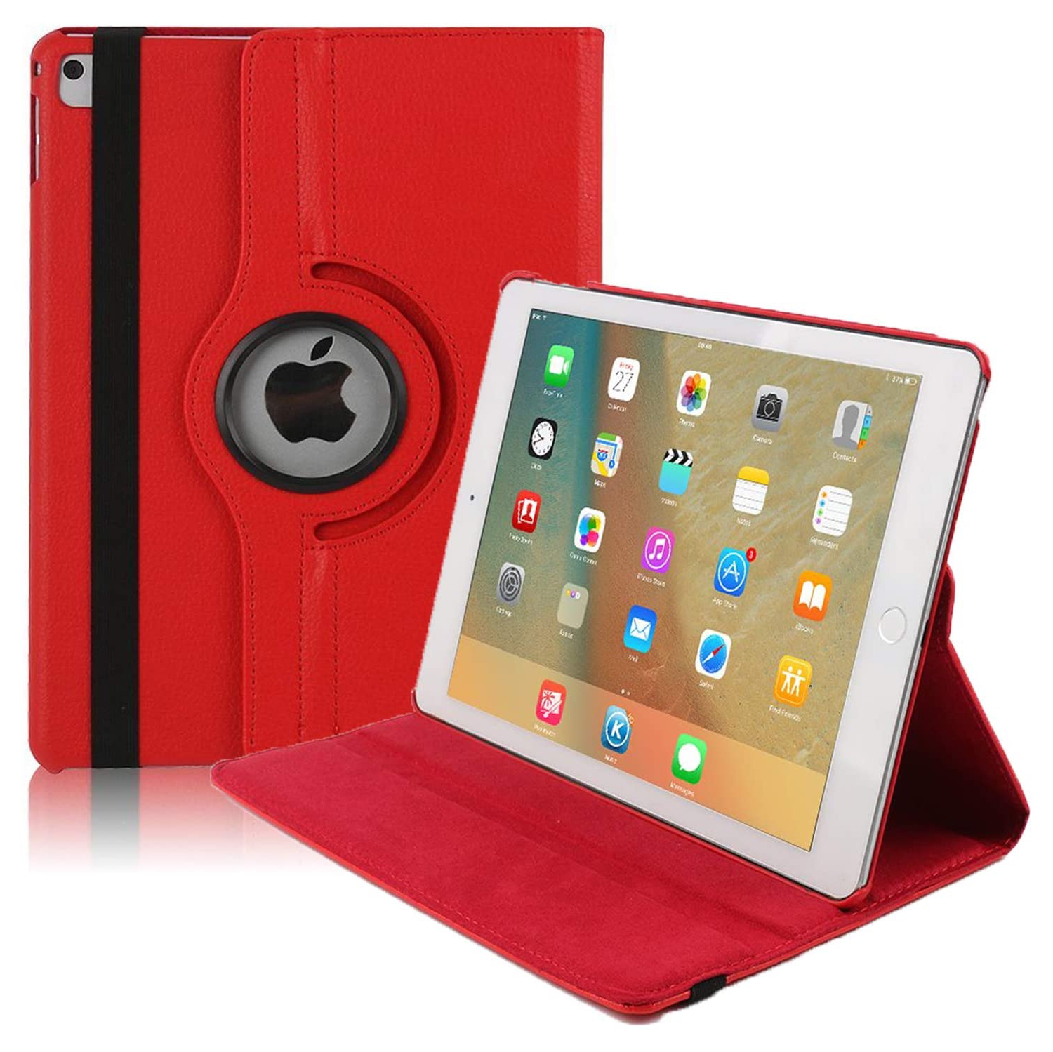 [CSmart] Étui avec support rotatif en cuir de polyuréthane 360 Smart Cover pour iPad Pro de 10,5 po 2017/Air 3 3th gén. 2019, rouge