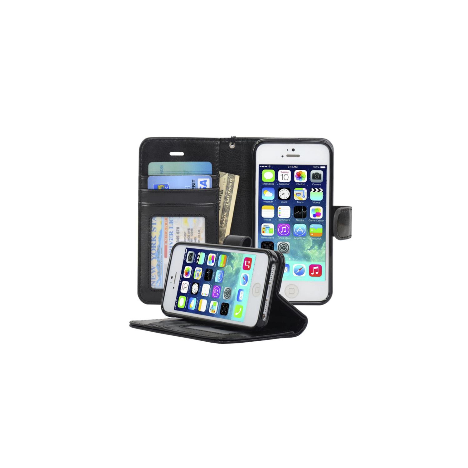 [CS] iPhone 6 / 6S Case, Magnetic Leather Folio Wallet Flip Case Cover with Card Slot, Black