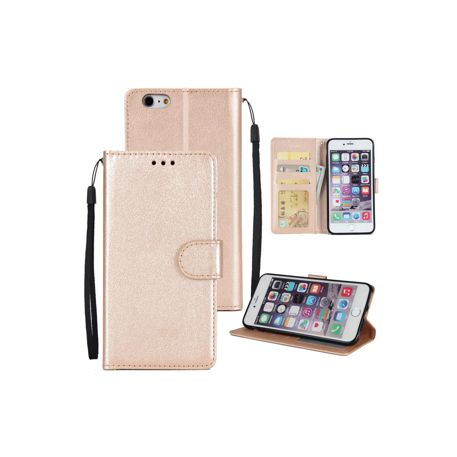[CS] iPhone 6 / 6S Case, Magnetic Leather Folio Wallet Flip Case Cover with Card Slot, Rose Gold