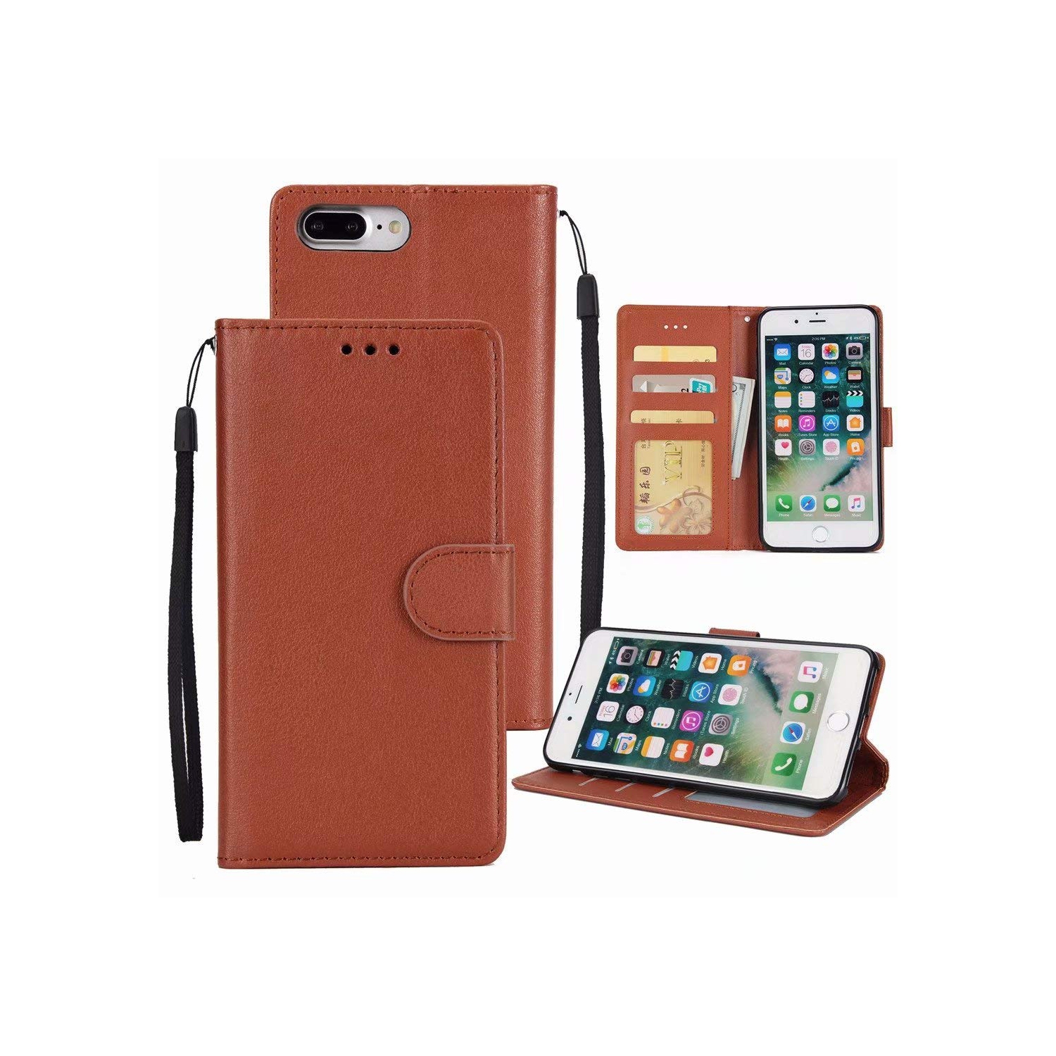 [CS] iPhone 7 Plus / 8 Plus Case, Magnetic Leather Folio Wallet Flip Case Cover with Card Slot, Brown