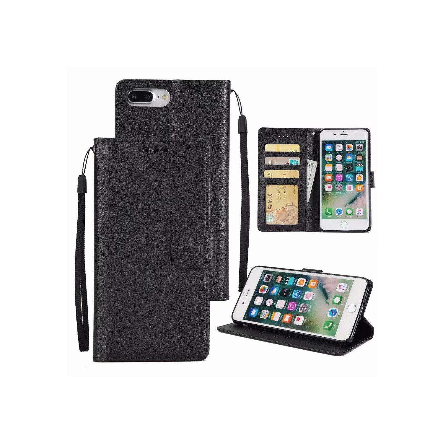 [CS] iPhone 7 / 8 Case, Magnetic Leather Folio Wallet Flip Case Cover with Card Slot, Black