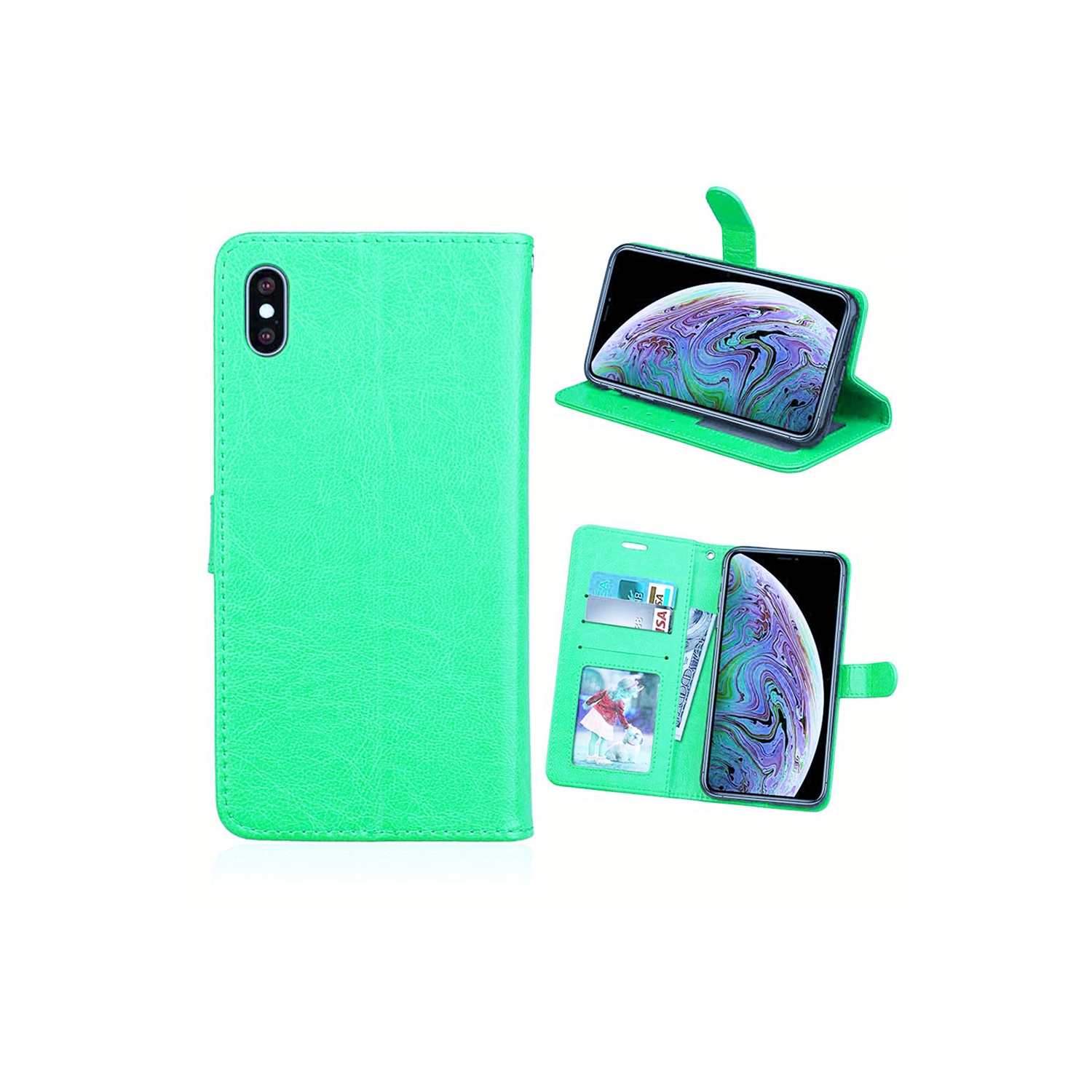 [CS] Étui iPhone XR, étui folio en cuir magnétique à rabat avec fente pour carte, sarcelle