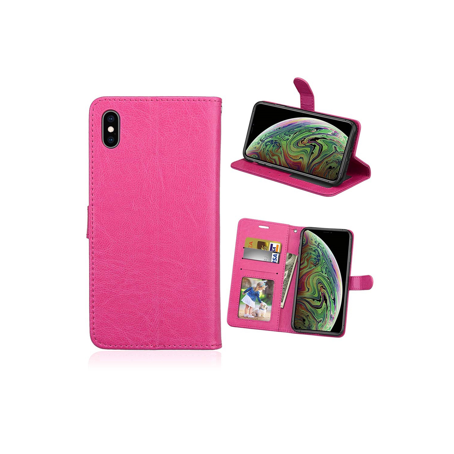 [CS] Étui iPhone XR, étui folio en cuir magnétique à rabat avec fente pour carte, rose vif