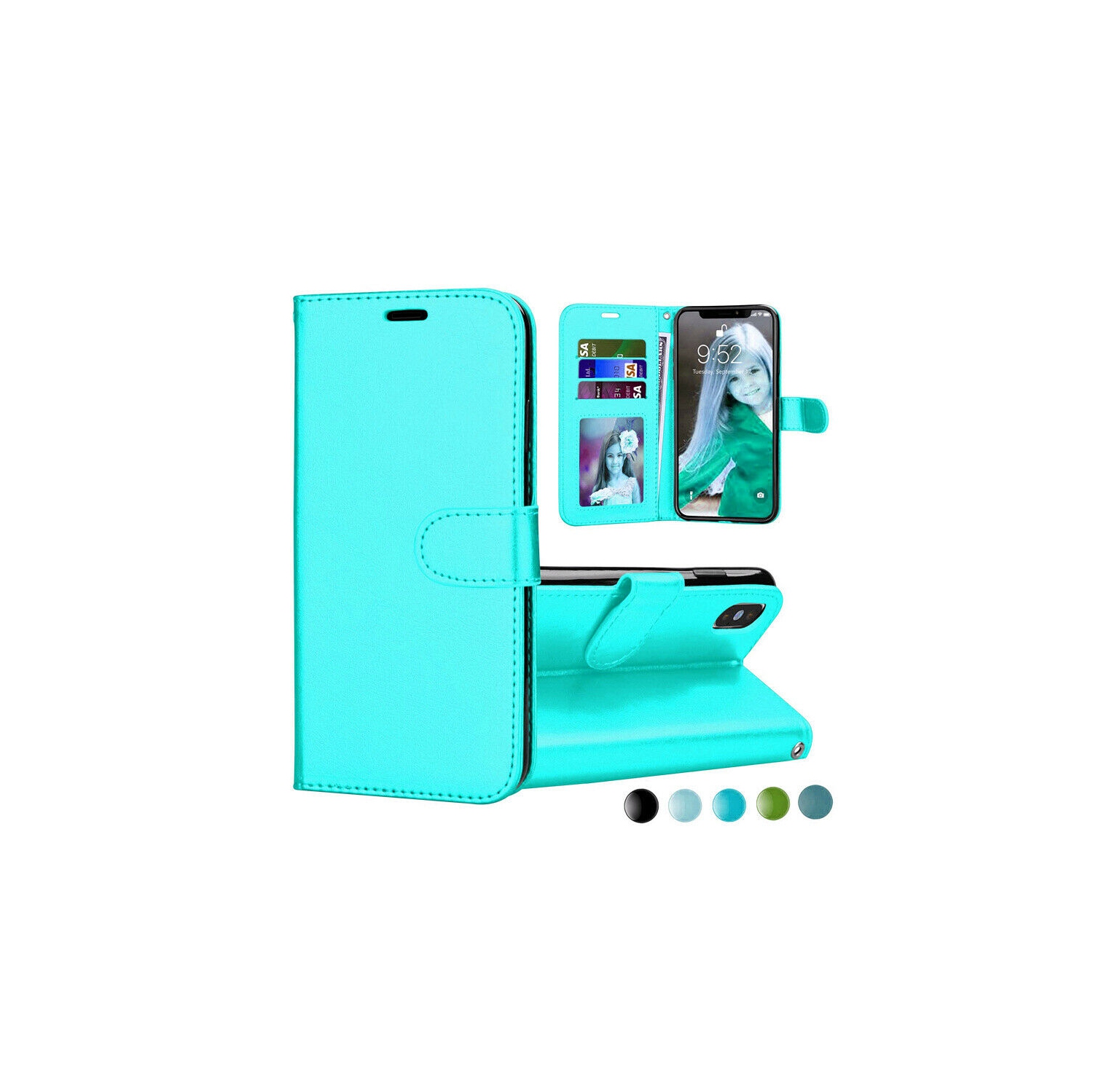 [CS] iPhone Xs Max Case, Magnetic Leather Folio Wallet Flip Case Cover with Card Slot, Teal