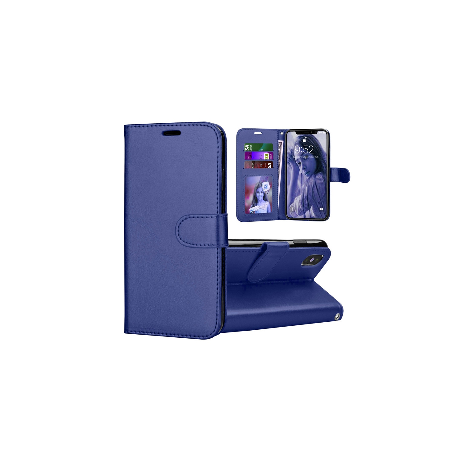 [CS] iPhone Xs Max Case, Magnetic Leather Folio Wallet Flip Case Cover with Card Slot, Navy