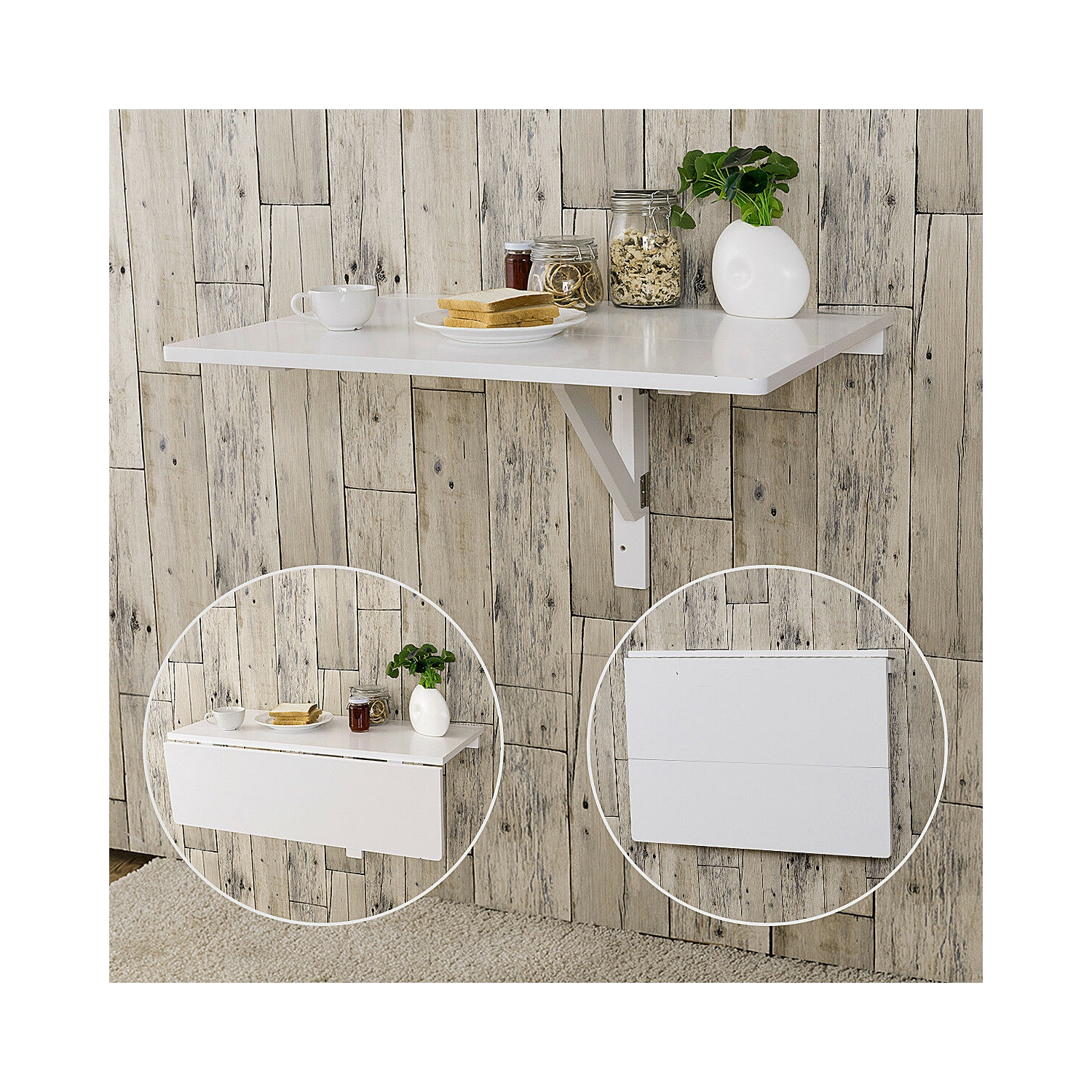 Gymax Wall-Mounted Drop-Leaf Table Folding Kitchen Dining Table Desk Space Saver White