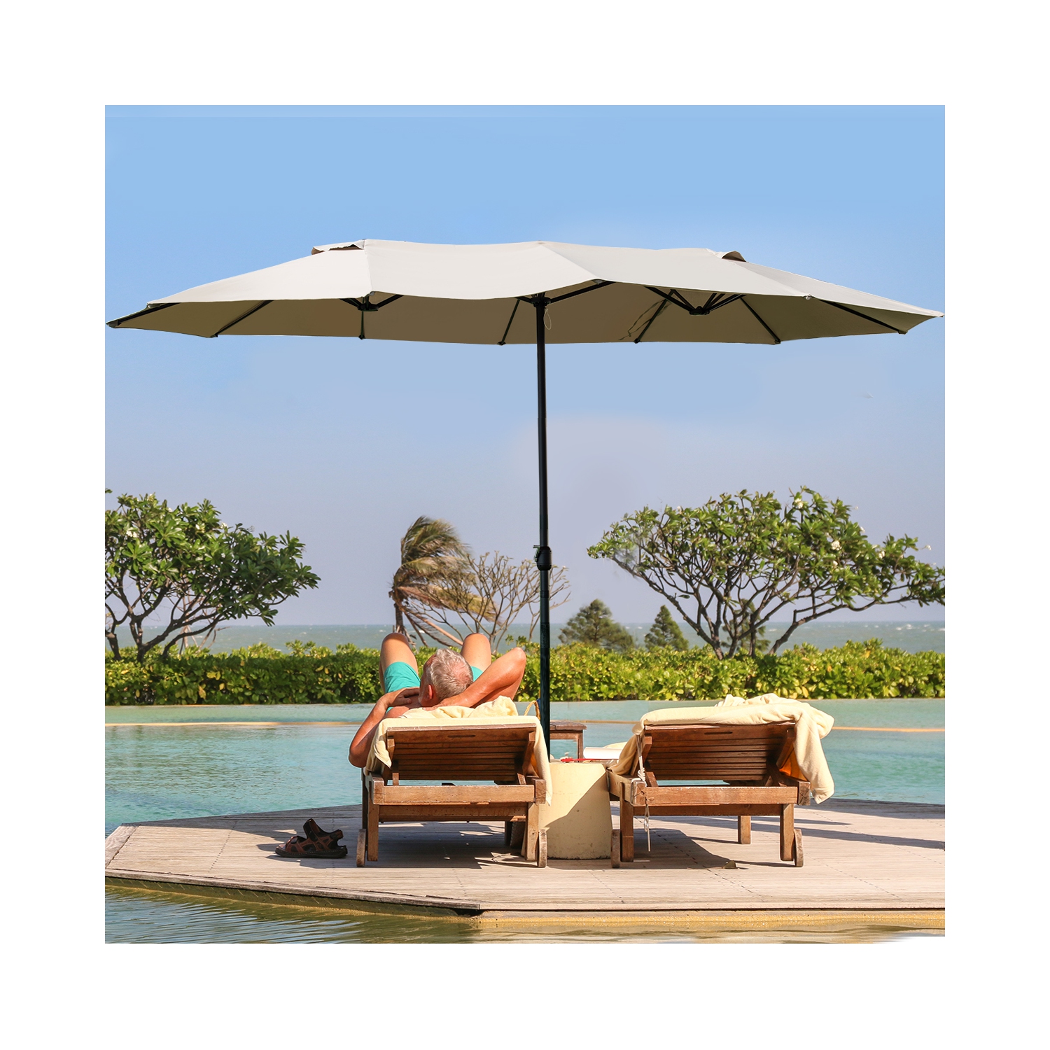 Gymax Outdoor Patio Umbrella 15' Market Umbrella Double-Sided with Crank