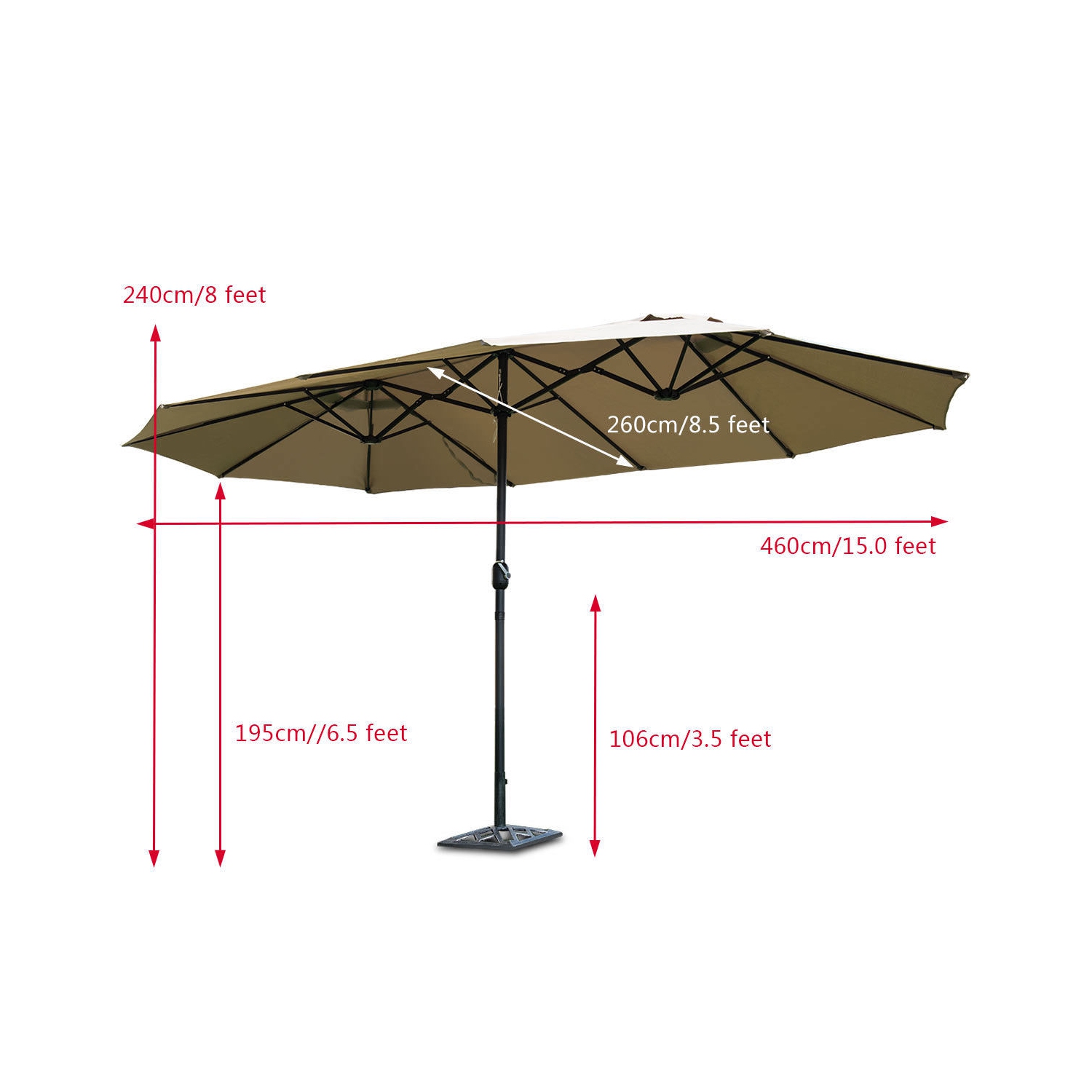 Gymax Outdoor Patio Umbrella 15' Market Umbrella Double-Sided with Crank