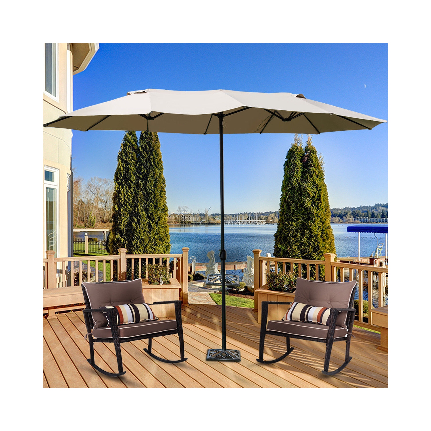 Gymax Outdoor Patio Umbrella 15' Market Umbrella Double-Sided with Crank