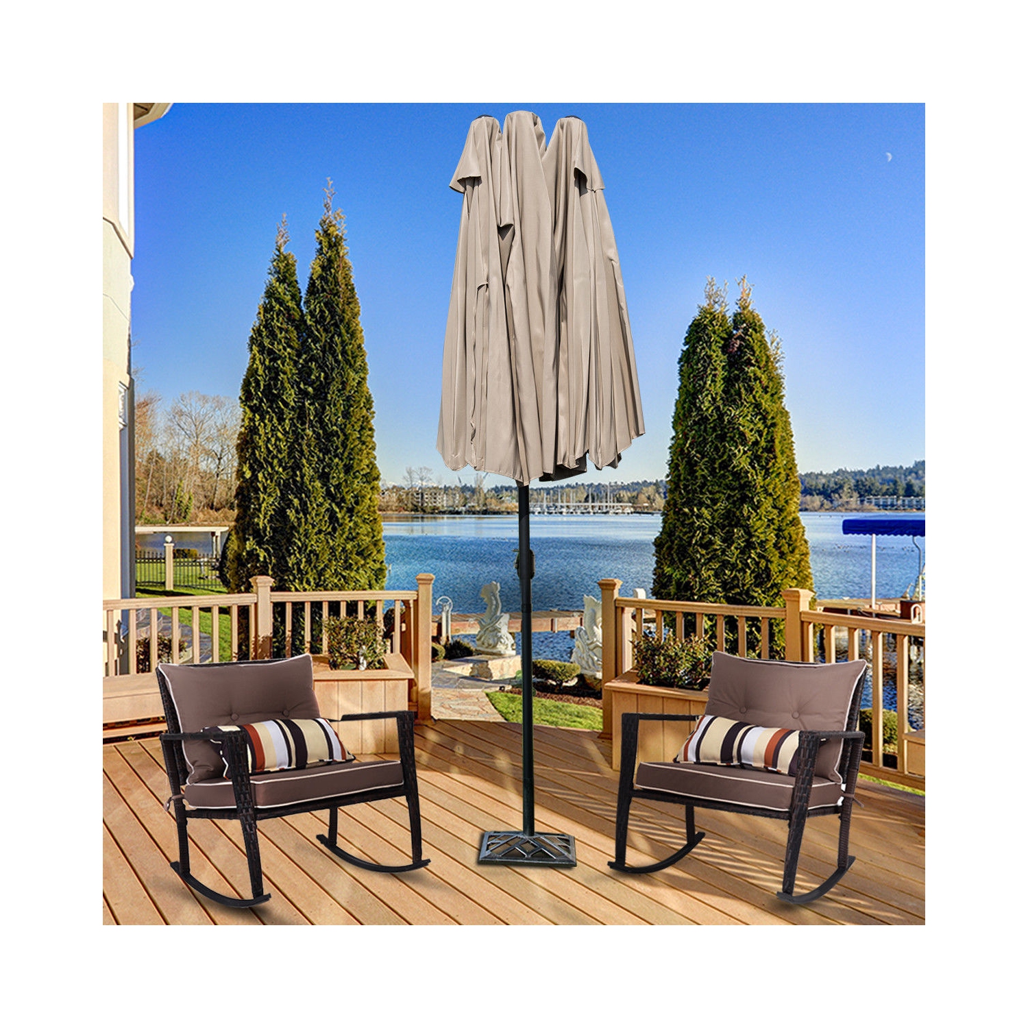 Gymax Outdoor Patio Umbrella 15' Market Umbrella Double-Sided with Crank