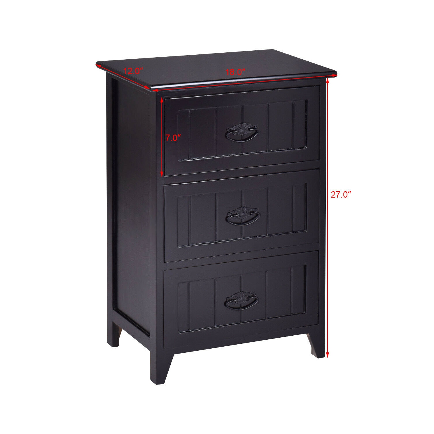 Gymax 3 Drawers Nightstand End Table Storage Wood Side Bedside Black