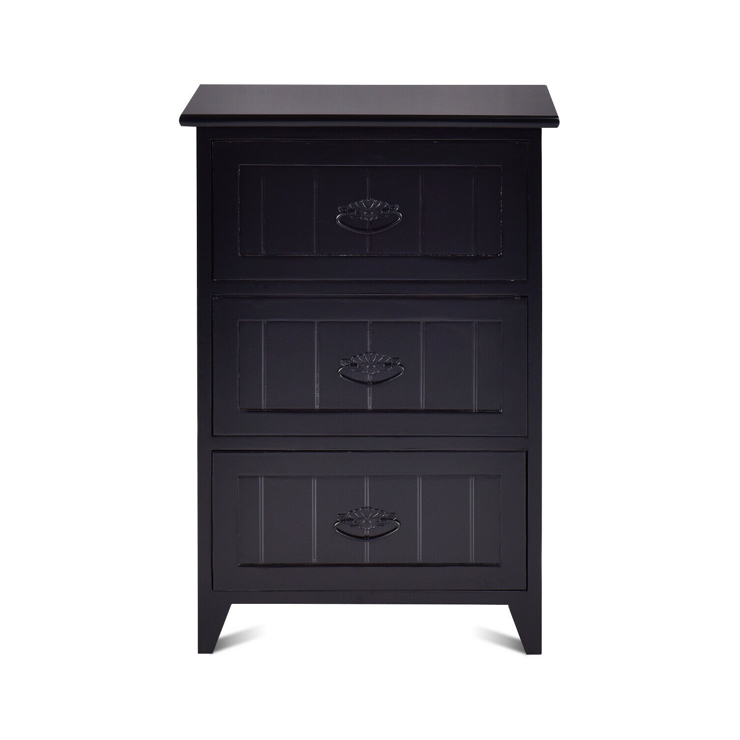 Gymax 3 Drawers Nightstand End Table Storage Wood Side Bedside Black