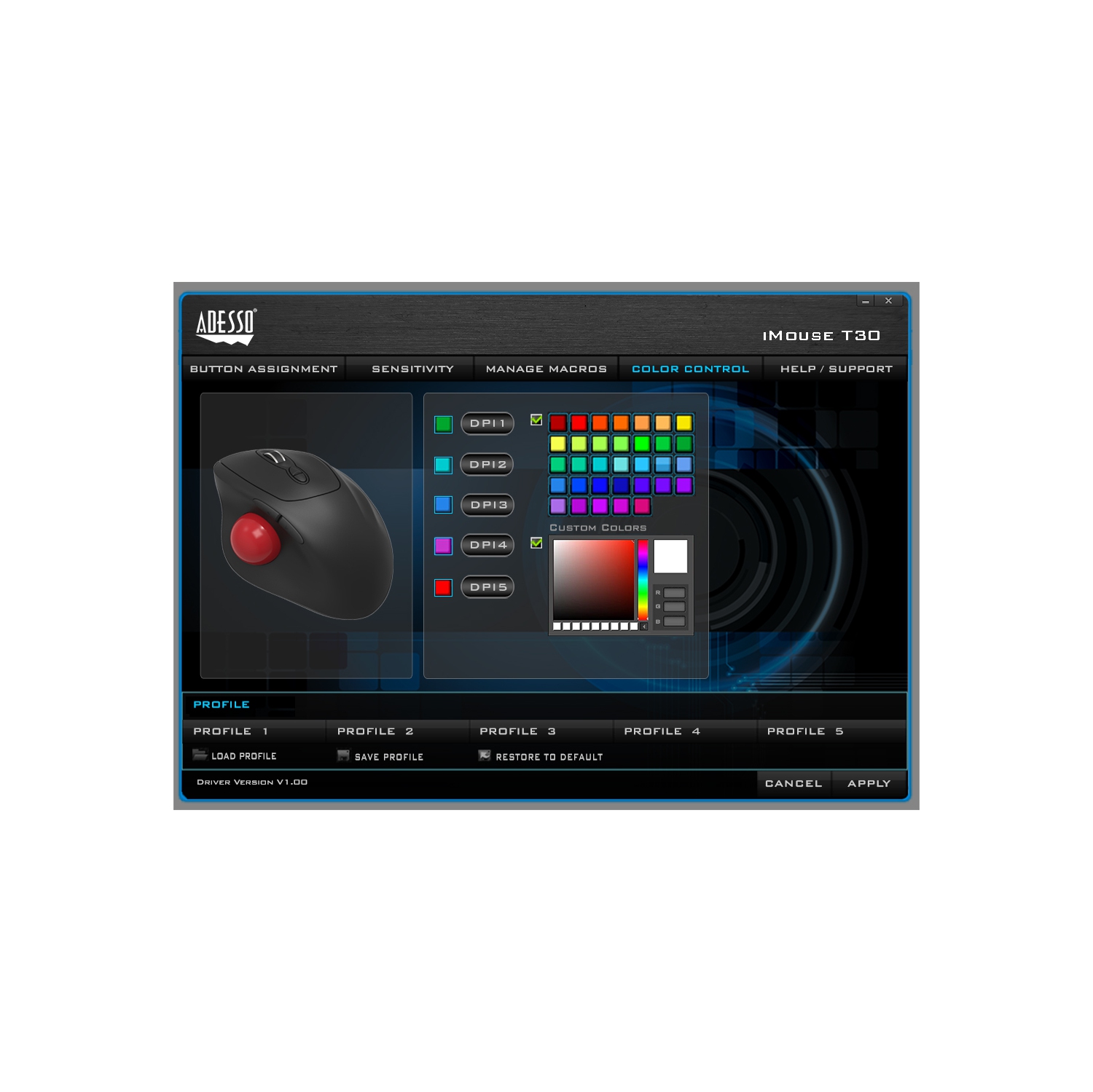 Adesso Wireless Ergonomic Trackball Mouse -