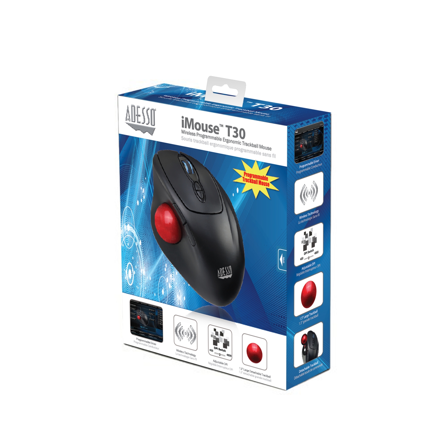 Adesso Wireless Ergonomic Trackball Mouse -