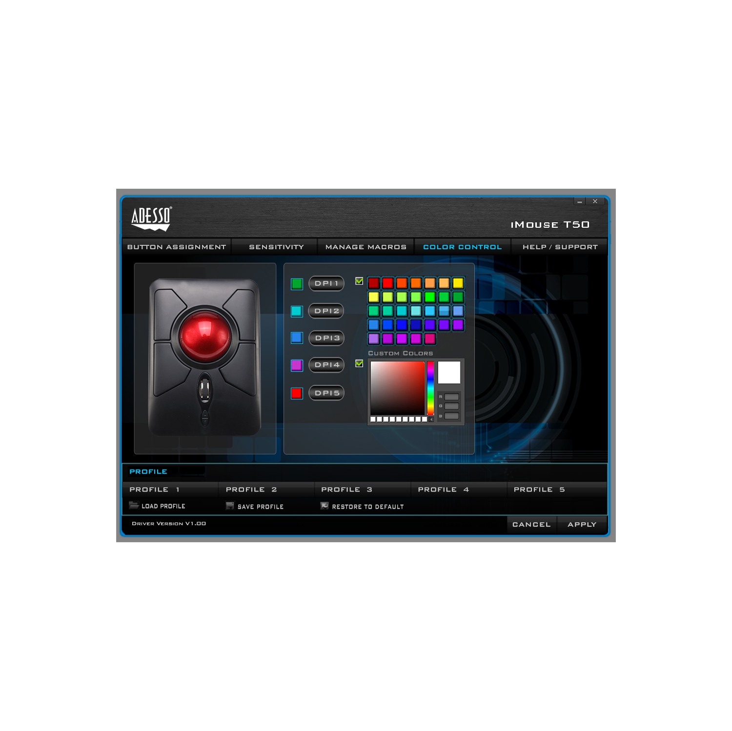 Adesso Wireless Ergonomic Trackball Mouse -