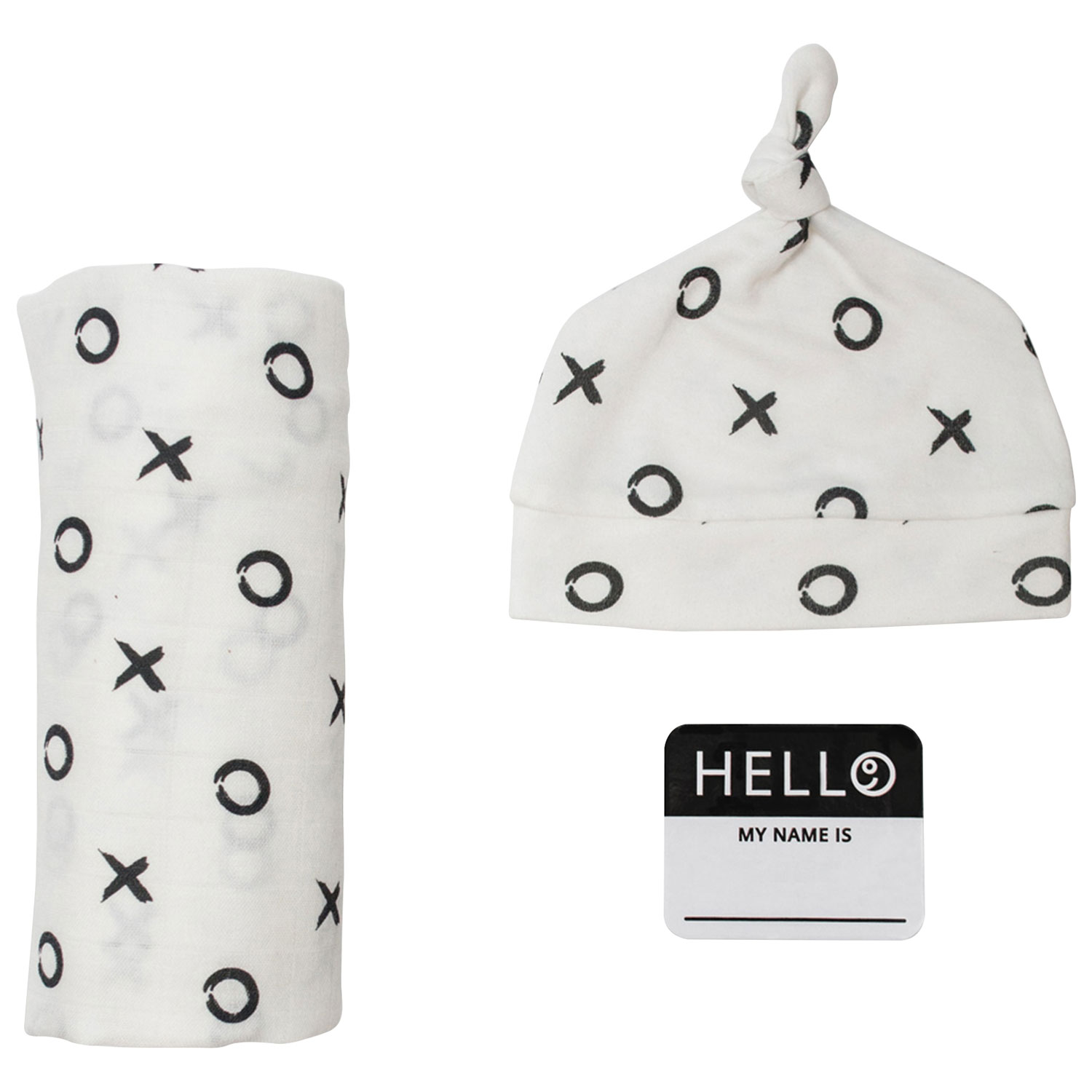 Lulujo Hello World Bamboo Muslin Swaddle & Hat - 0 to 4 Months - XO