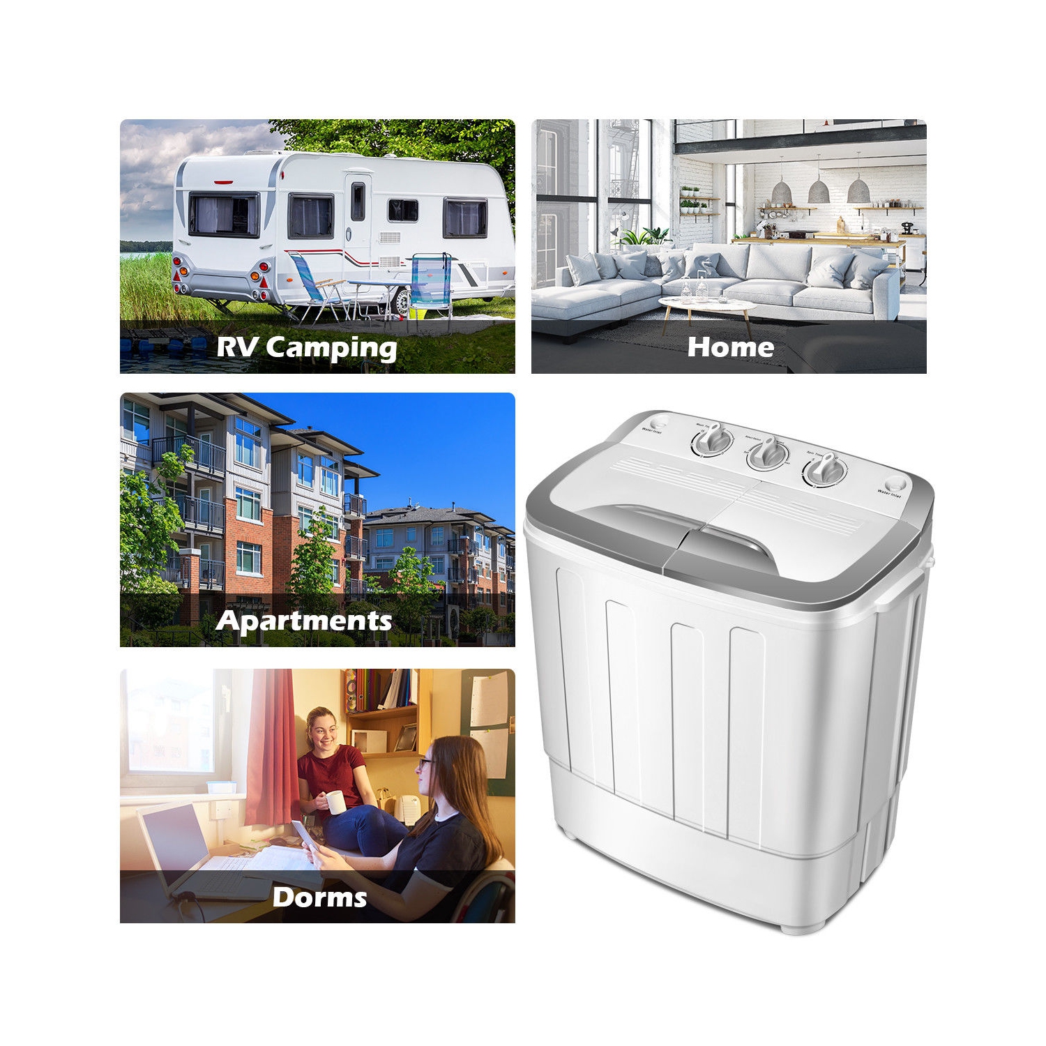 Lave-linge compact double tambour Gymax – 3,6kg