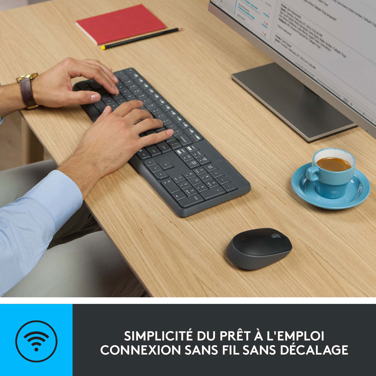 Ensemble avec clavier et souris optique sans fil MK235 de Logitech