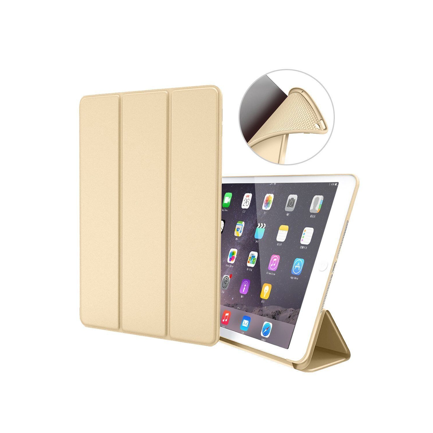 【CSmart】 Slim Magnetic Smart Cover Stand Case for iPad Mini 1 2 3 1st 2nd 3rd Gen, Gold